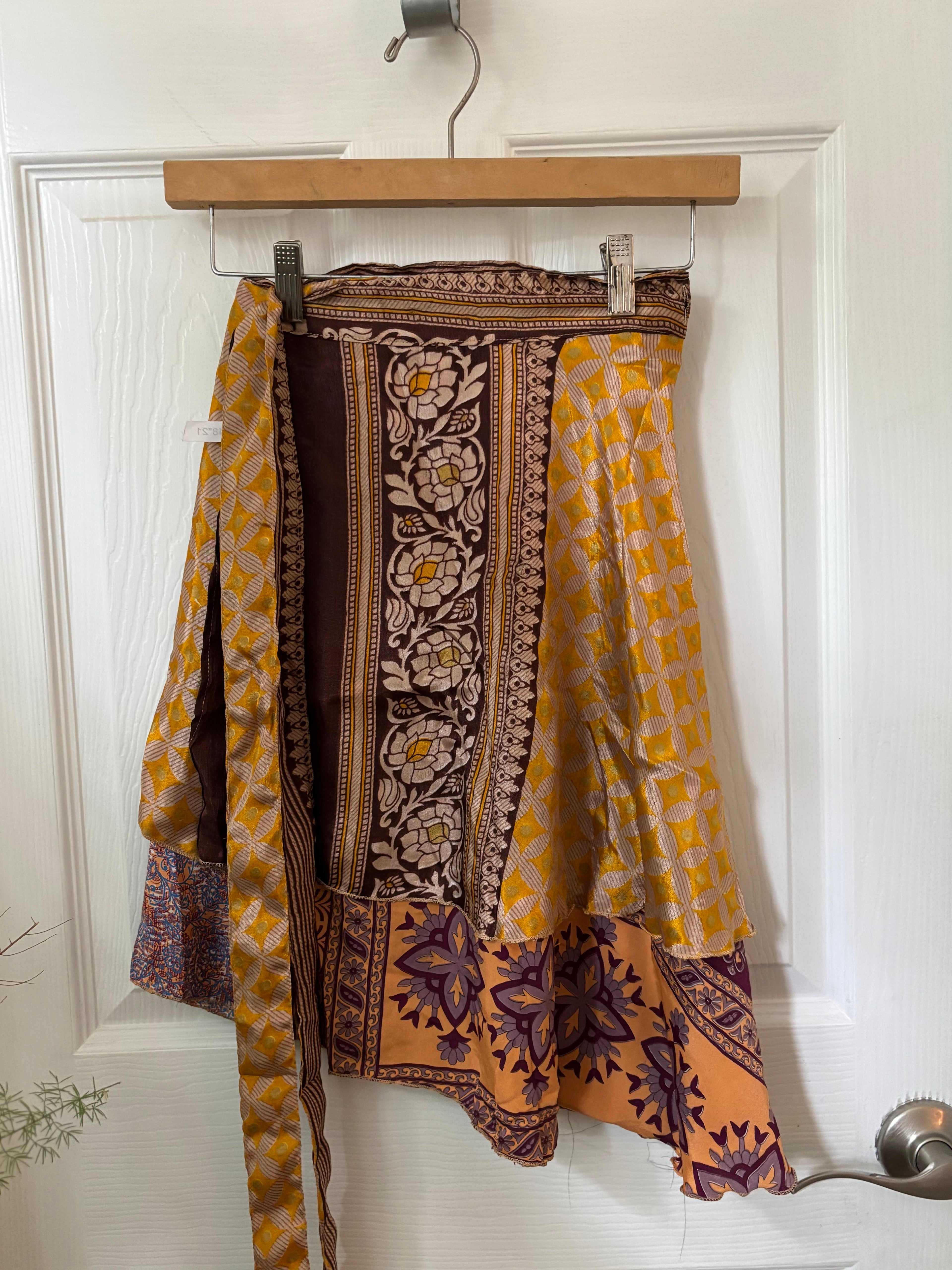 Knee Length Bohemian Flowy Dancing Worship Skirt | Indian Silk Sari Wrap Skirt - Double Layer , Reversible