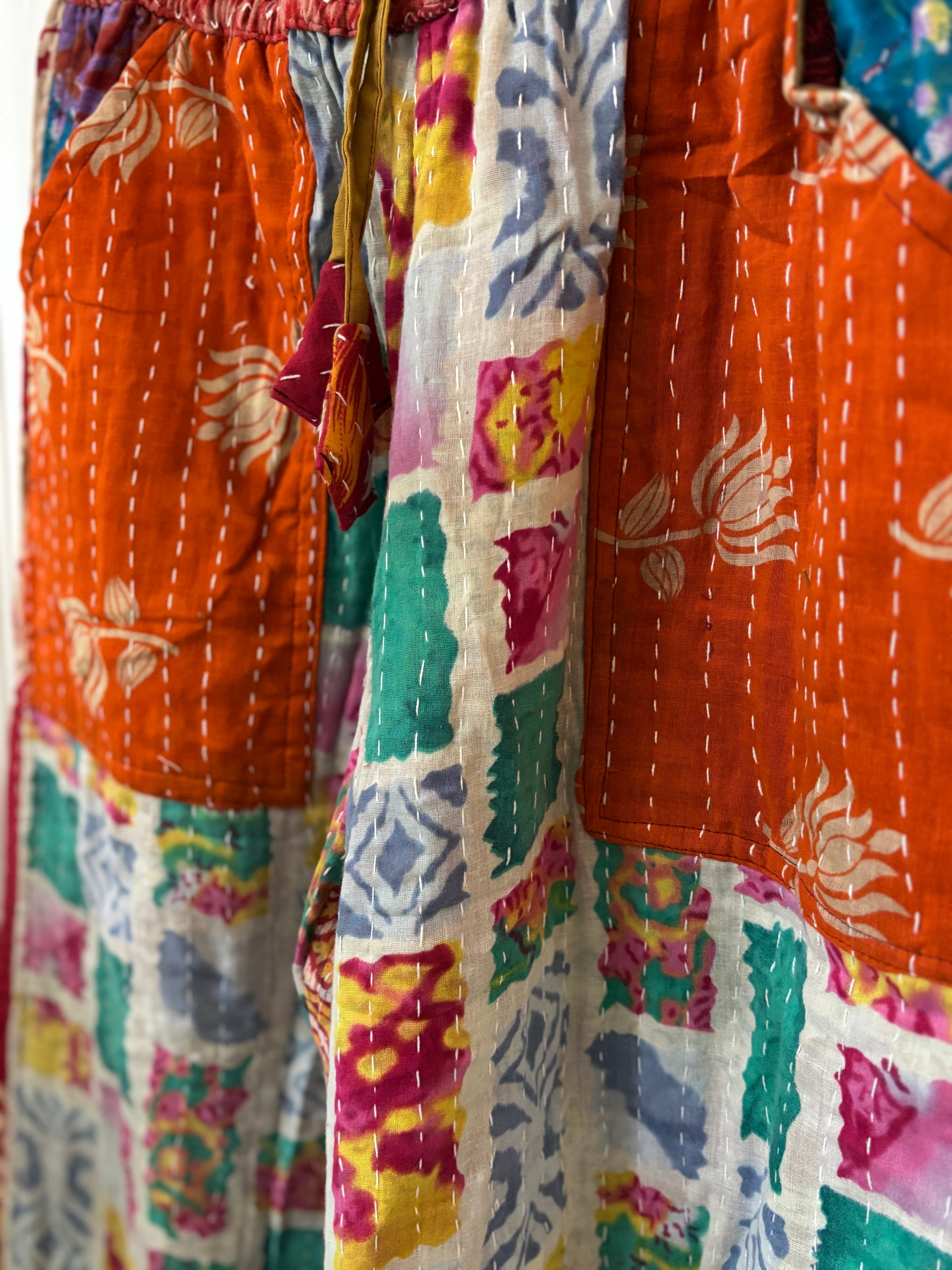 Handmade 100% Cotton Kantha Quilted Reversible Wide Leg Pants