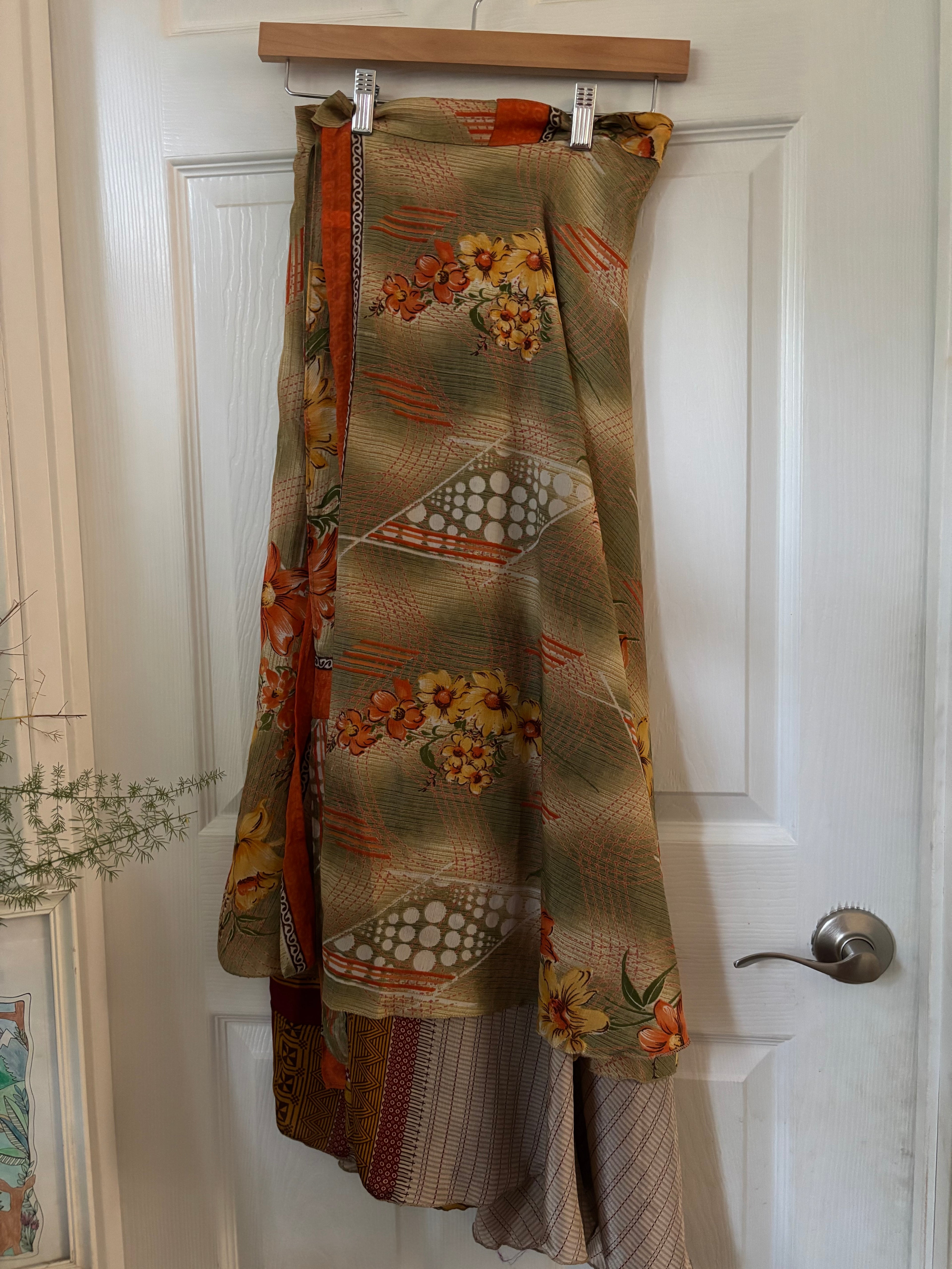 Bohemian Indian Silk Sari Wrap Skirt - Double Layer , Reversible | Free Flow Dancing Skirt