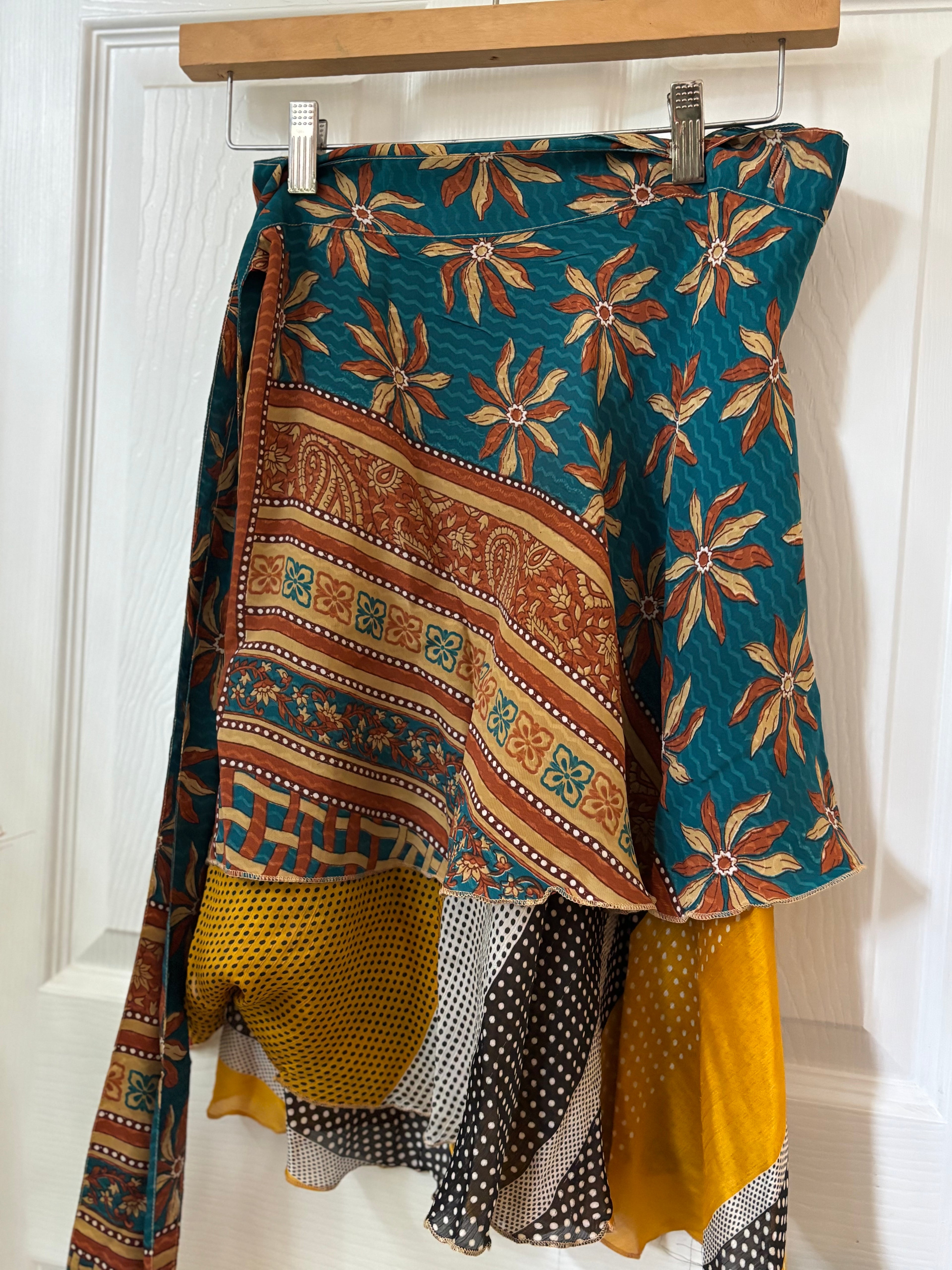 GIRLS Bohemian Flowy Dancing Worship Skirt | Indian Silk Sari Wrap Skirt - Double Layer , Reversible