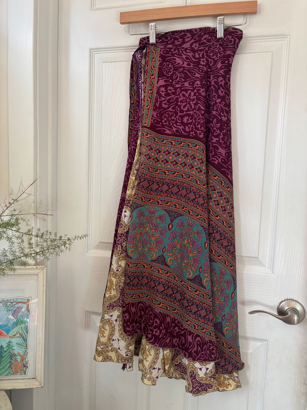 Bohemian Flowy Indian Silk Sari Wrap Skirt - Double Layer , Reversible | Free Flow Dancing Skirt