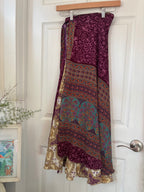 Bohemian Flowy Indian Silk Sari Wrap Skirt - Double Layer , Reversible | Free Flow Dancing Skirt