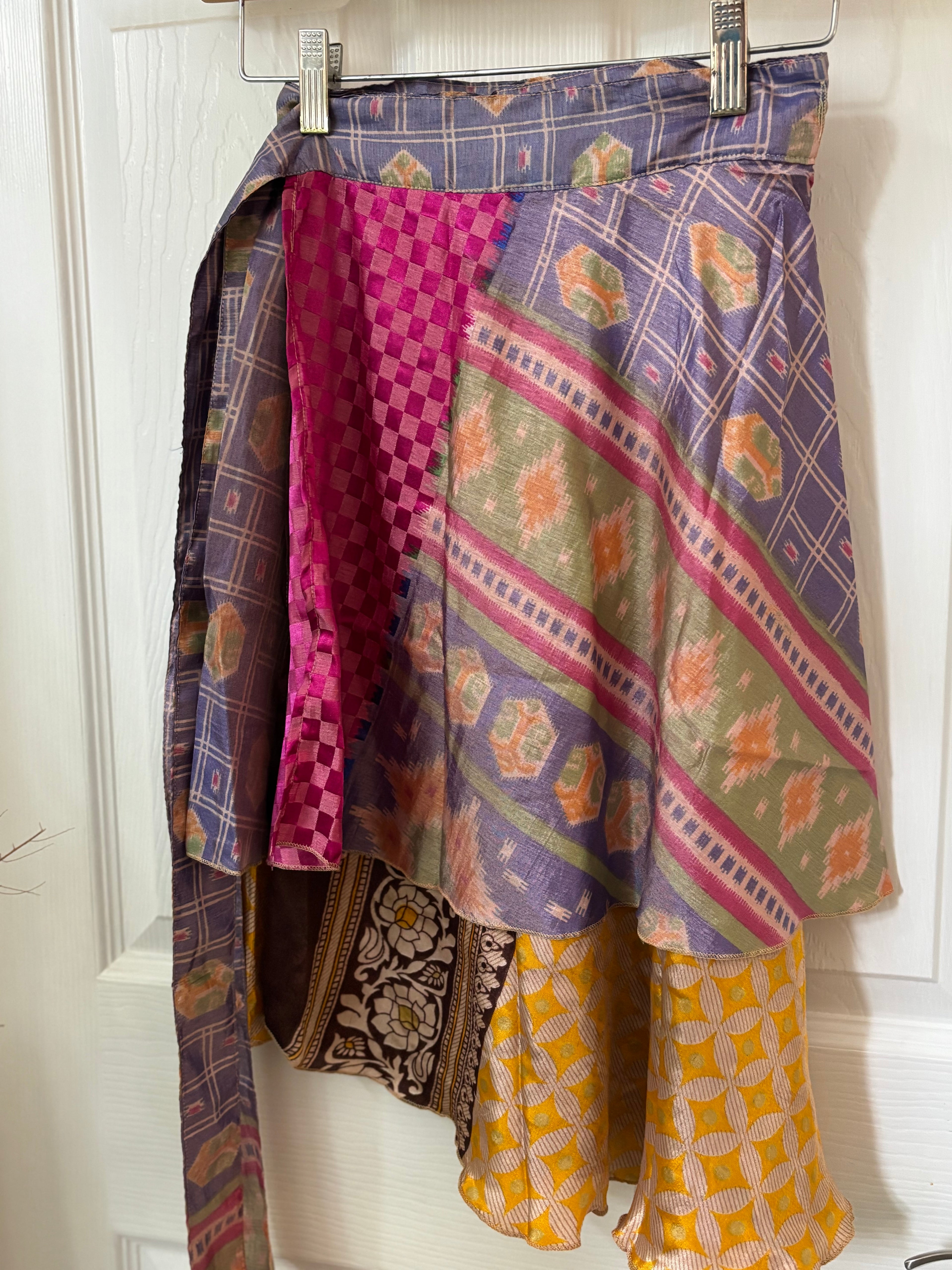 Knee Length Bohemian Flowy Dancing Worship Skirt | Indian Silk Sari Wrap Skirt - Double Layer , Reversible