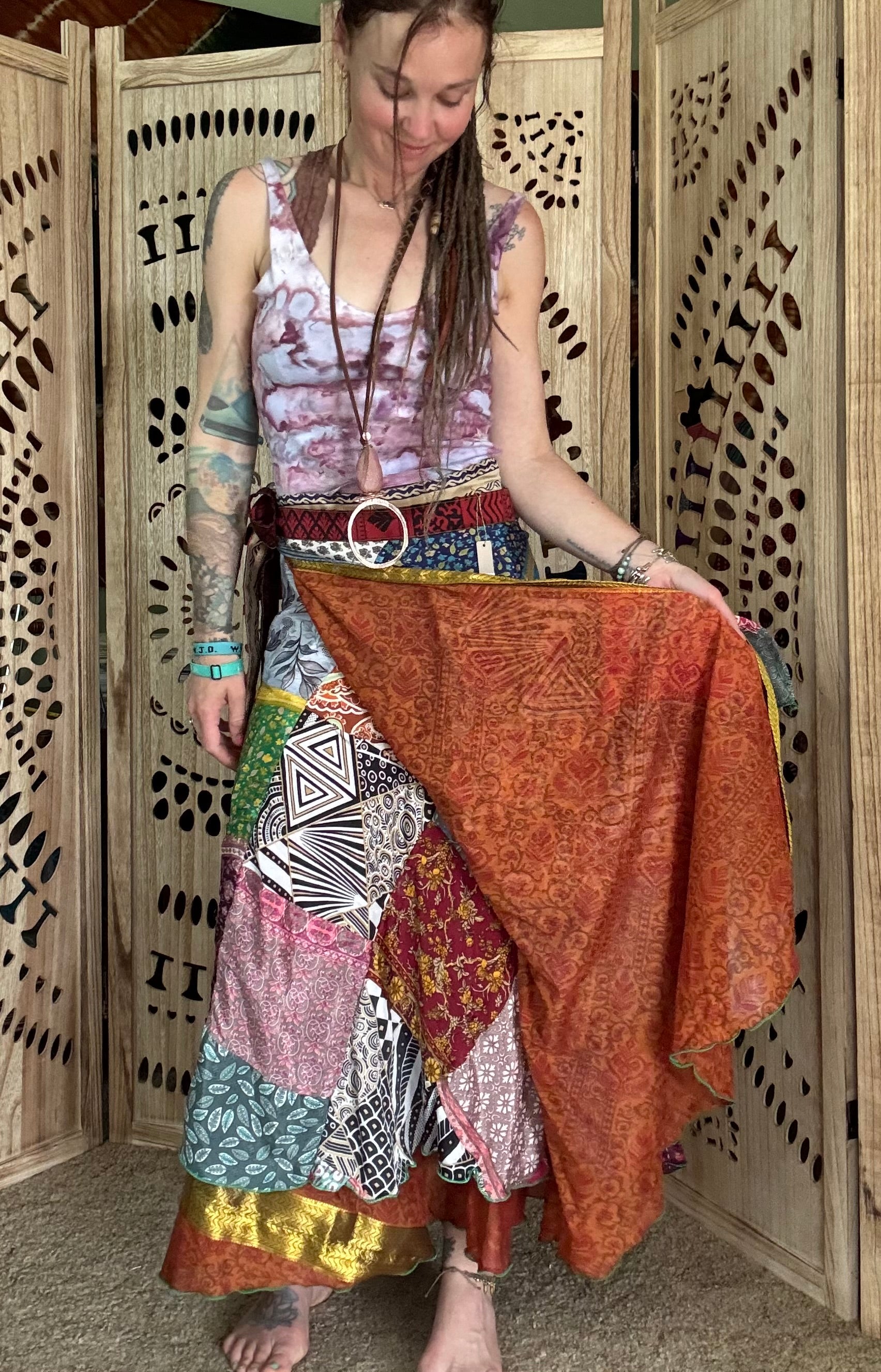 Silk Sari Patchwork Wrap Skirt