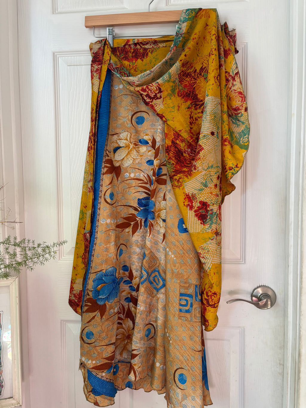 Bohemian Flowy Indian Silk Sari Wrap Skirt - Double Layer , Reversible | Free Flow Dancing Skirt