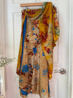 Bohemian Flowy Indian Silk Sari Wrap Skirt - Double Layer , Reversible | Free Flow Dancing Skirt