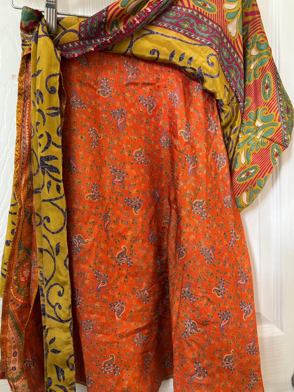 Knee Length Bohemian Flowy Dancing Worship Skirt | Indian Silk Sari Wrap Skirt - Double Layer , Reversible