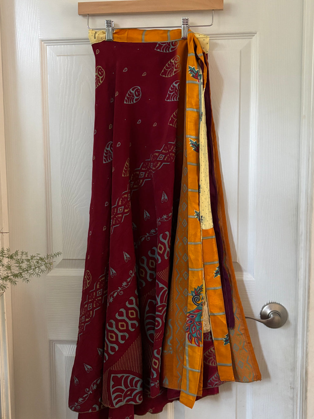 Bohemian Flowy Indian Silk Sari Wrap Skirt - Double Layer , Reversible | Free Flow Dancing Skirt