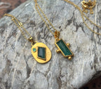 14k Gold Ethnic Teal Tourmaline Baguette Necklace