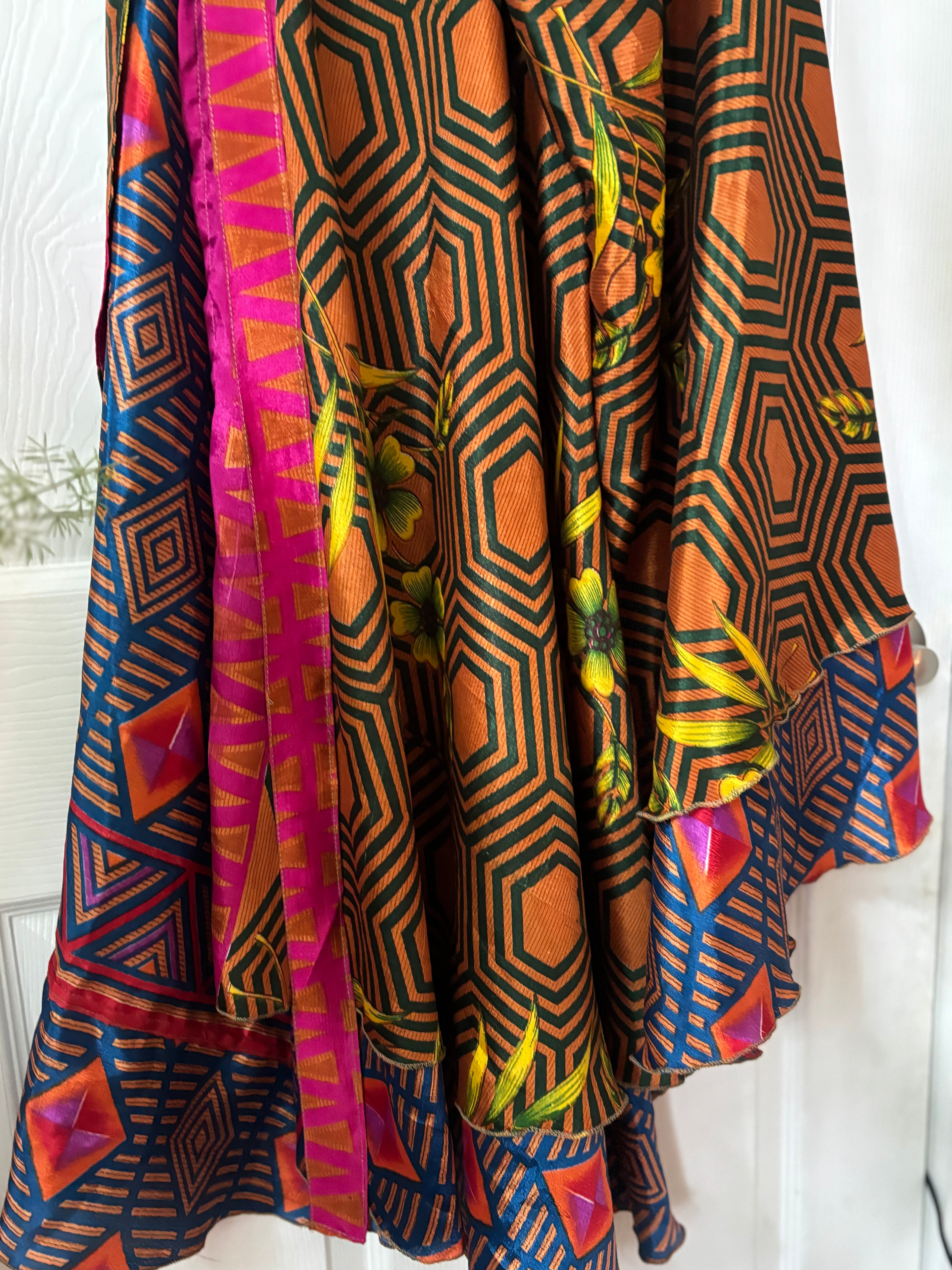 Worship Skirt | Bohemian Flowy Indian Silk Sari Wrap Skirt - Double Layer , Reversible | Free Flow Dancing Skirt