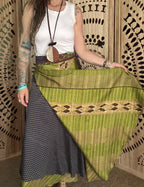 Worship Skirt | Bohemian Flowy Indian Silk Sari Wrap Skirt - Double Layer , Reversible | Free Flow Dancing Skirt
