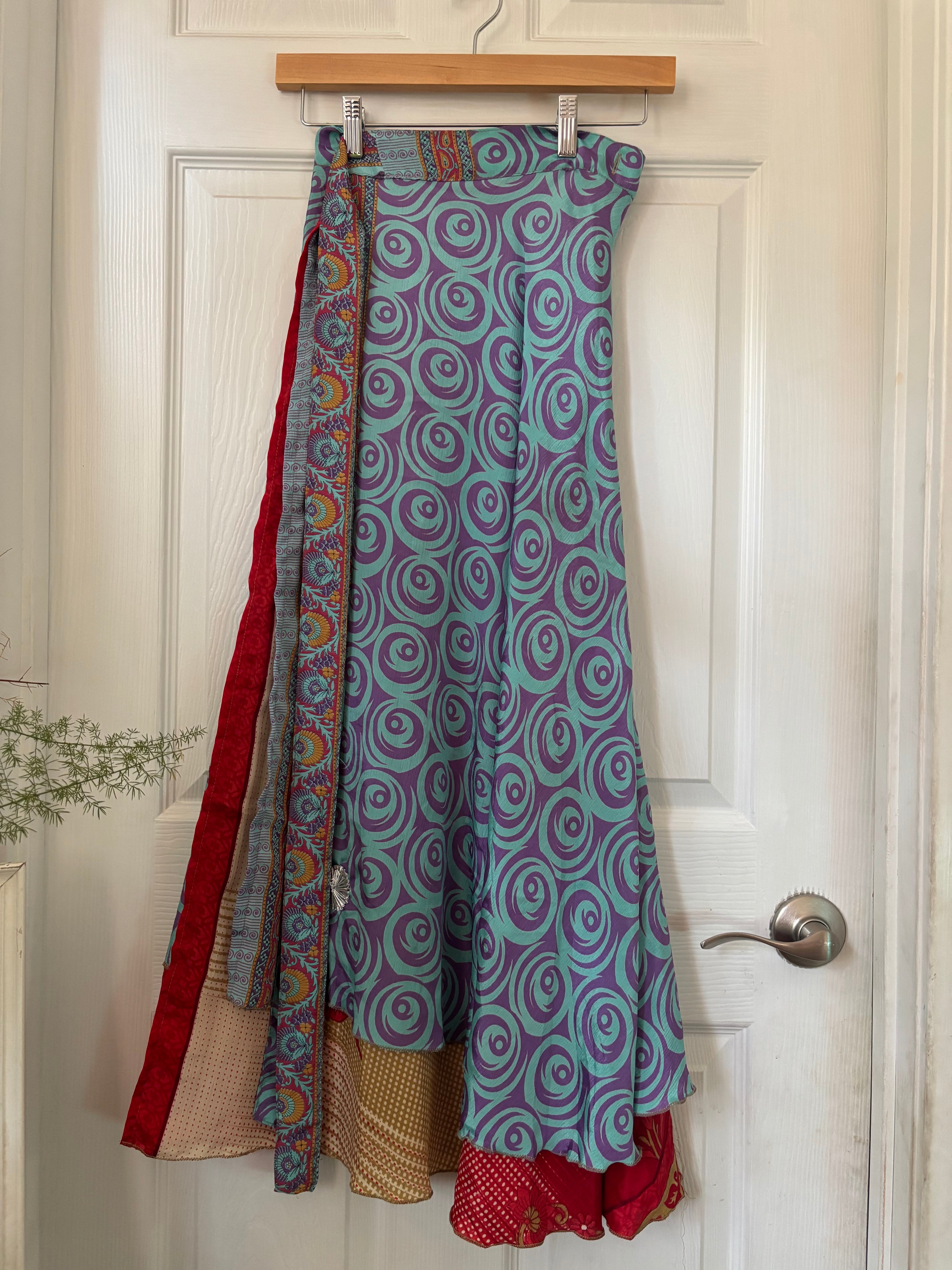 Bohemian Flowy Indian Silk Sari Wrap Skirt - Double Layer , Reversible | Free Flow Dancing Skirt