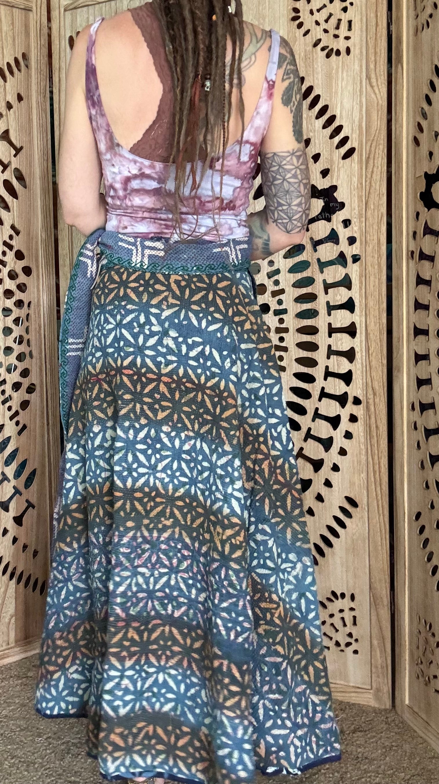Indigo Kantha Wrap Skirt - Tribal Print