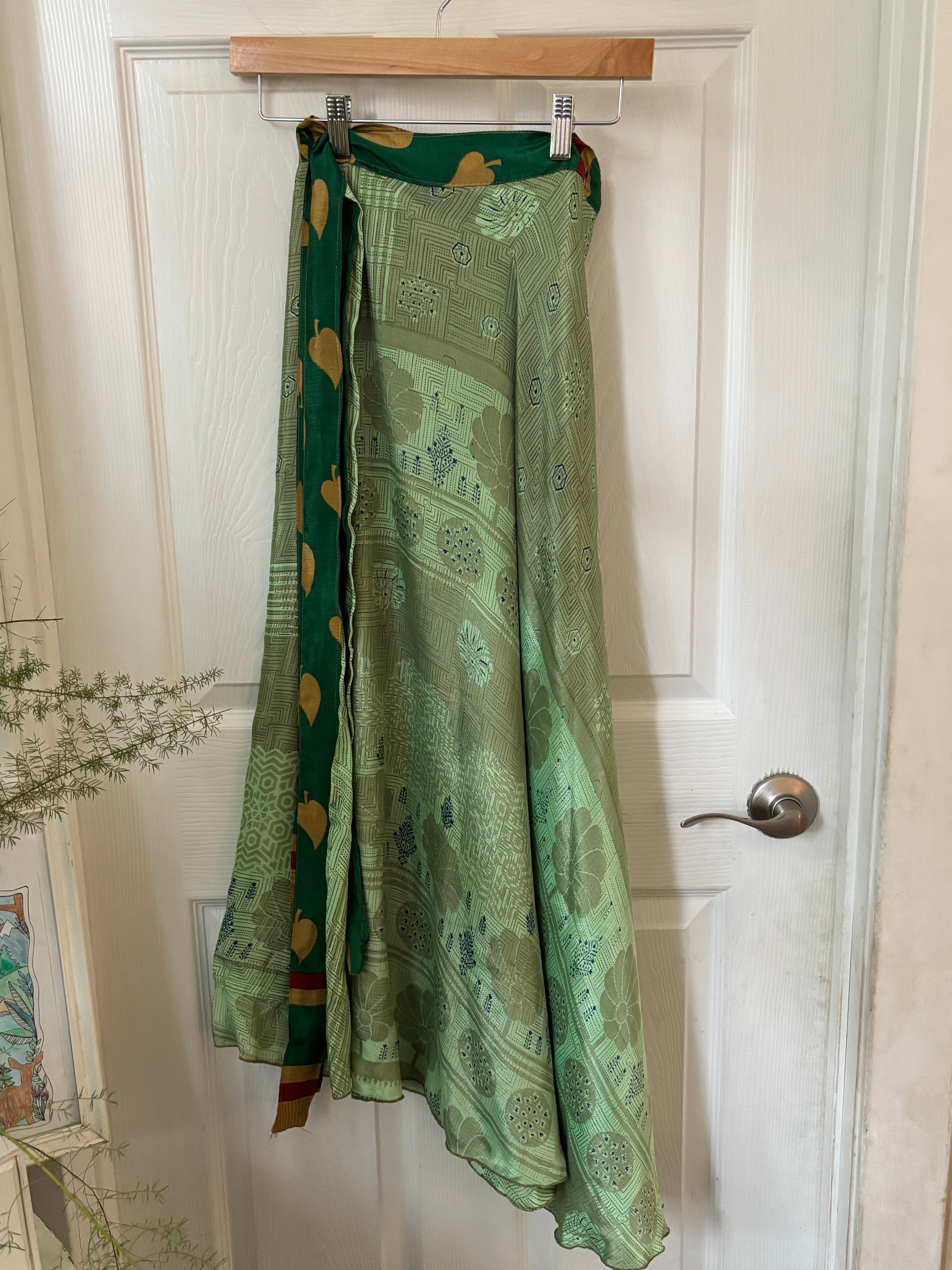 Warfare Worship Skirt | Bohemian Flowy Indian Silk Sari Wrap Skirt - Double Layer , Reversible | Free Flow Dancing Skirt