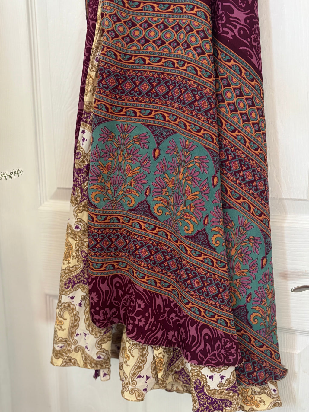 Bohemian Flowy Indian Silk Sari Wrap Skirt - Double Layer , Reversible | Free Flow Dancing Skirt