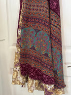Bohemian Flowy Indian Silk Sari Wrap Skirt - Double Layer , Reversible | Free Flow Dancing Skirt