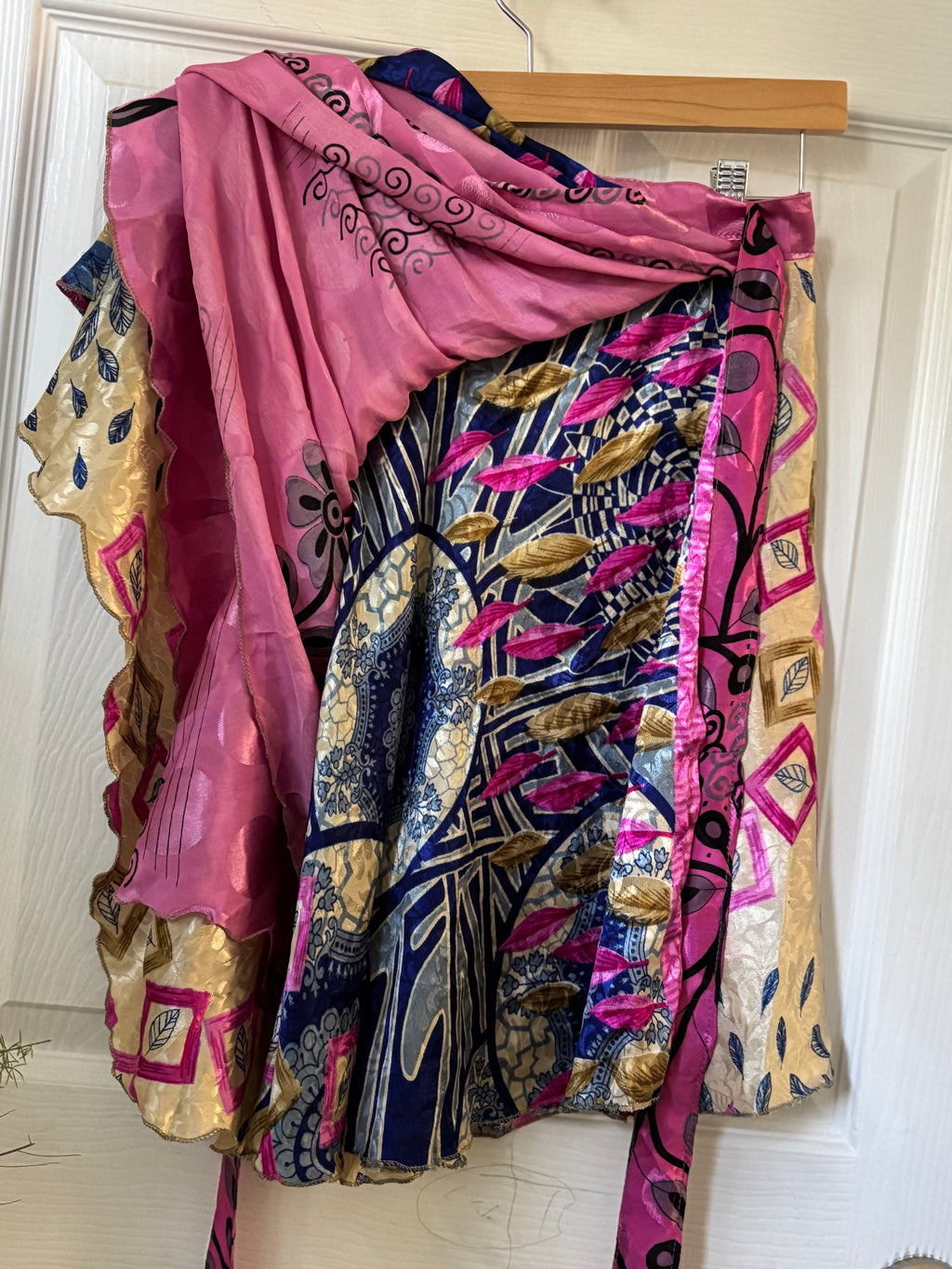 Knee Length Bohemian Flowy Dancing Worship Skirt | Indian Silk Sari Wrap Skirt - Double Layer , Reversible