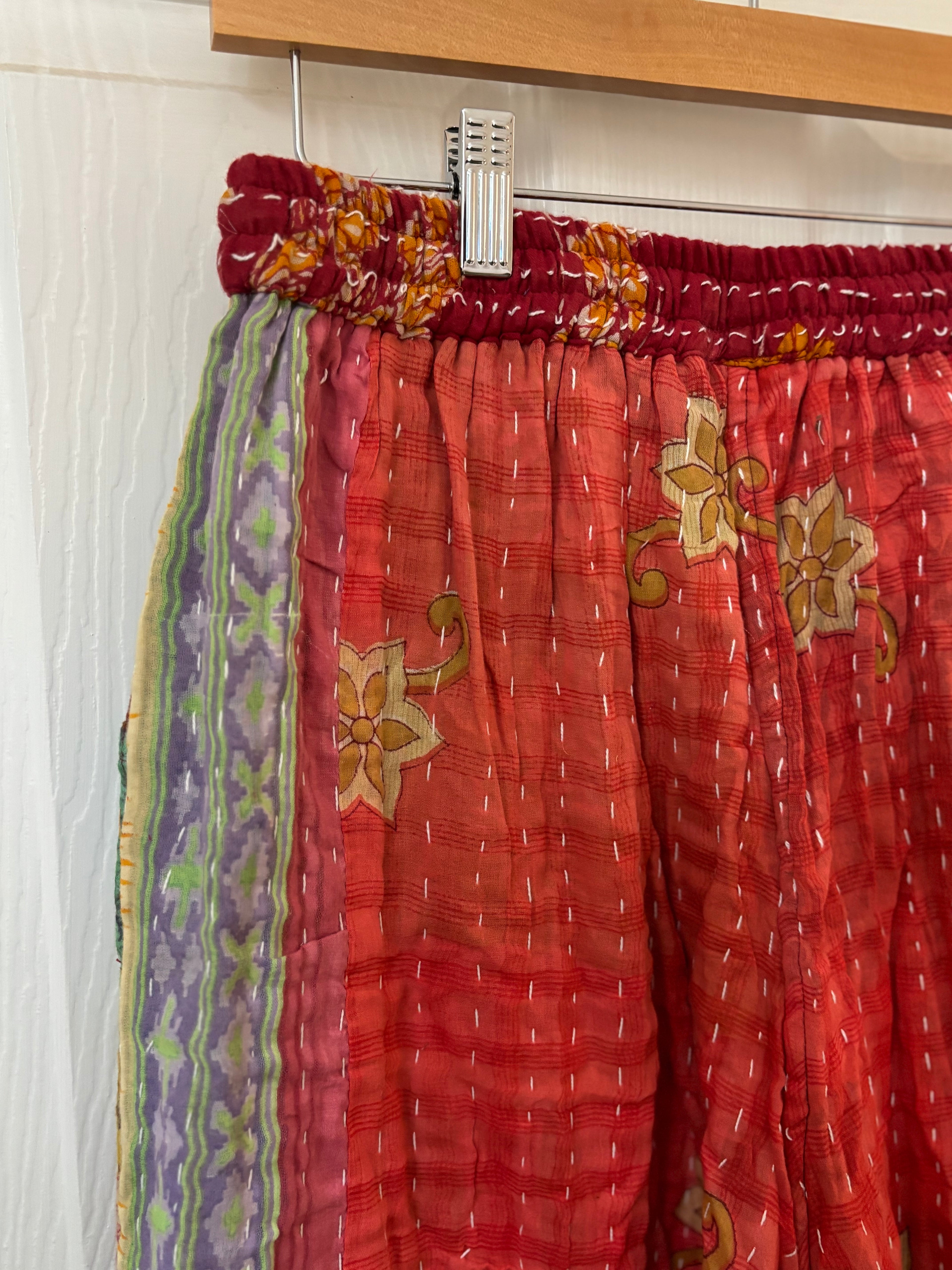 Handmade 100% Cotton Kantha Quilted Reversible Wide Leg Pants