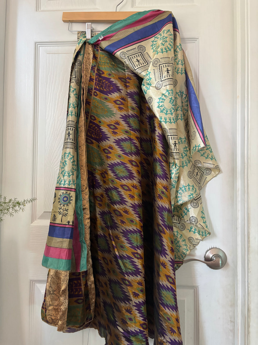 Bohemian Flowy Indian Silk Sari Wrap Skirt - Double Layer , Reversible | Free Flow Dancing Skirt