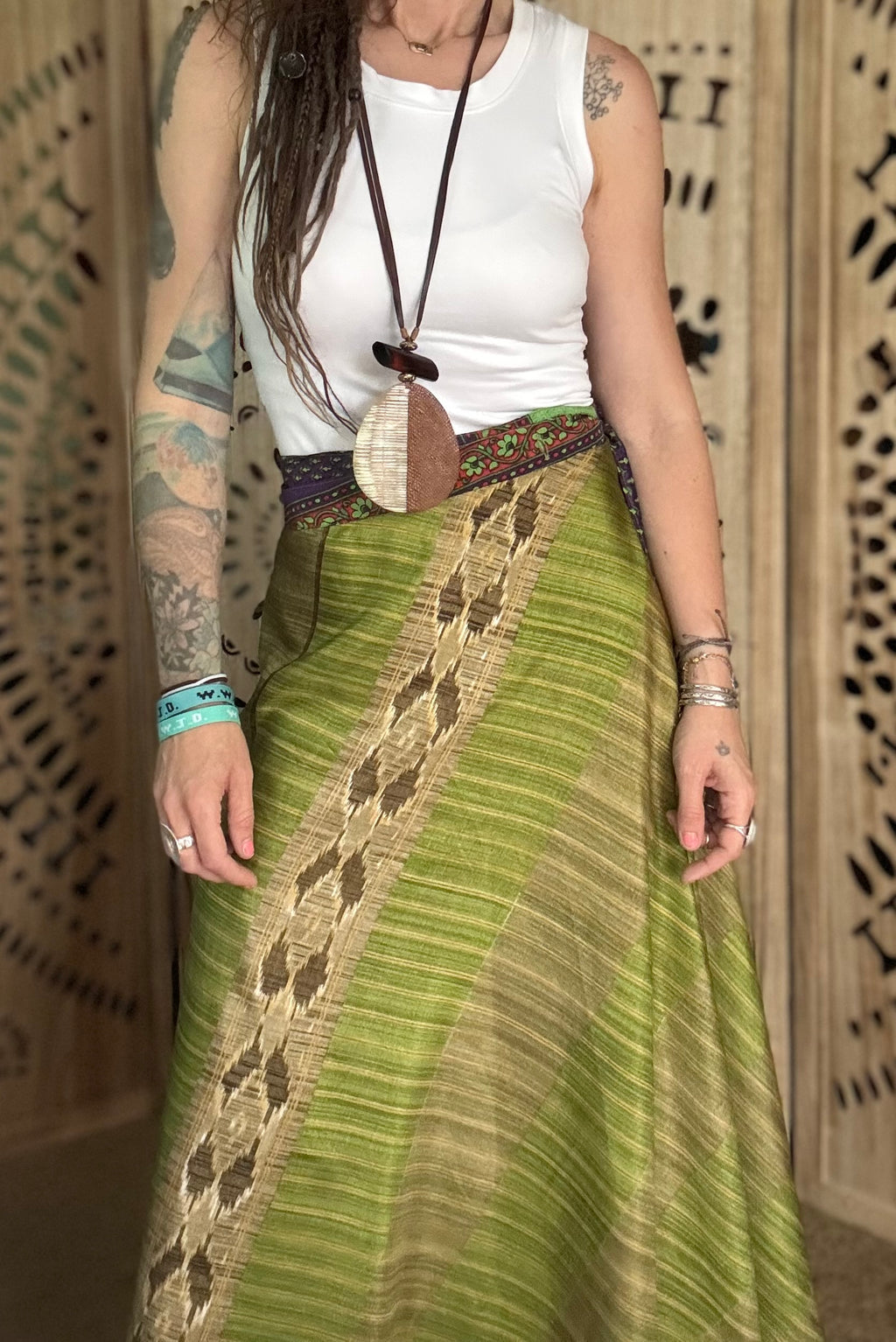 Worship Skirt | Bohemian Flowy Indian Silk Sari Wrap Skirt - Double Layer , Reversible | Free Flow Dancing Skirt