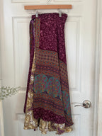 Bohemian Flowy Indian Silk Sari Wrap Skirt - Double Layer , Reversible | Free Flow Dancing Skirt