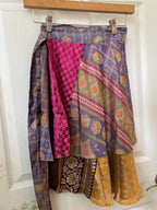Knee Length Bohemian Flowy Dancing Worship Skirt | Indian Silk Sari Wrap Skirt - Double Layer , Reversible