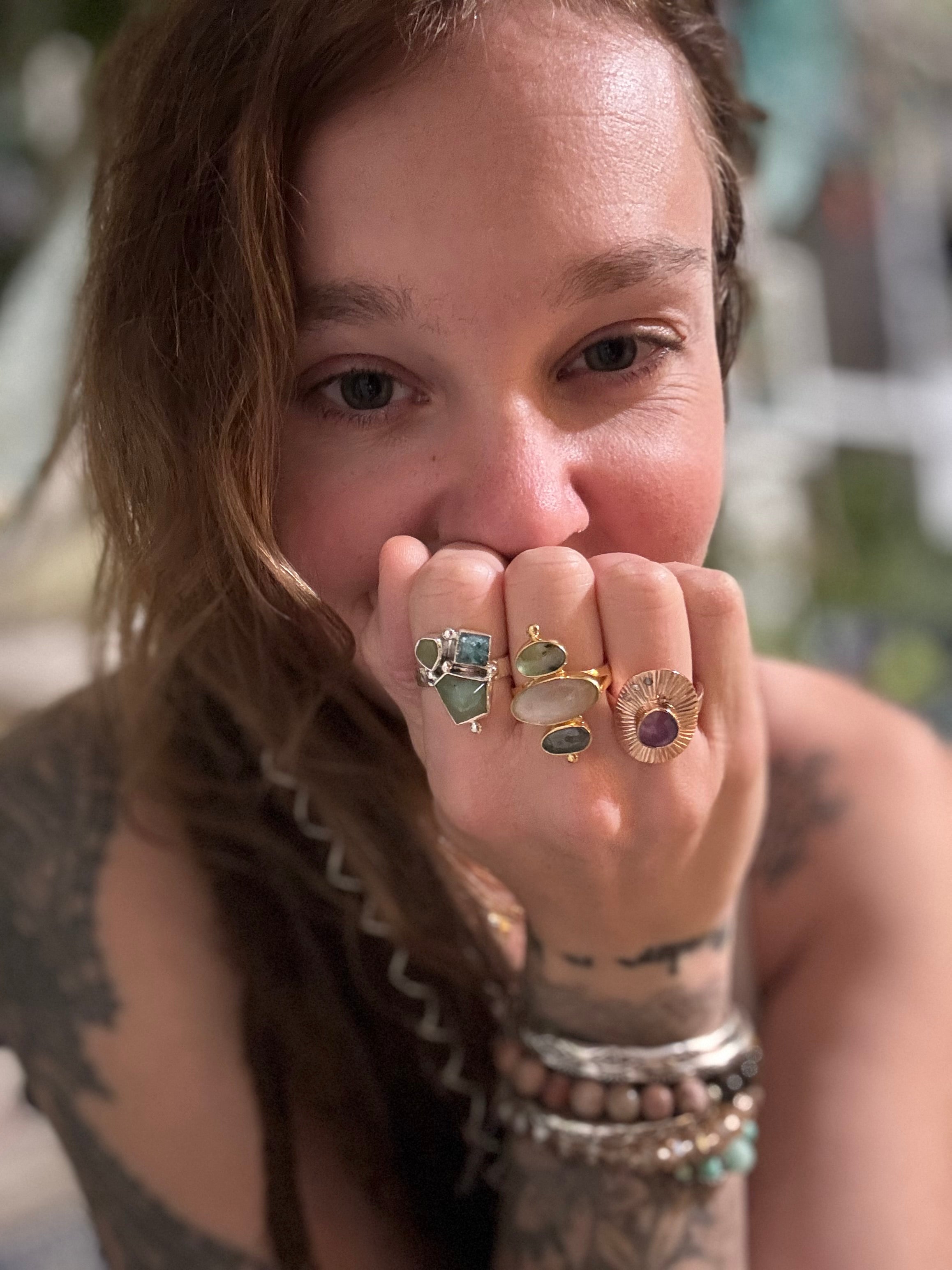 CUSTOM Ring ~ 925 Sterling Silver | Peruvian Opal + Jade + Tourmaline | Size 8