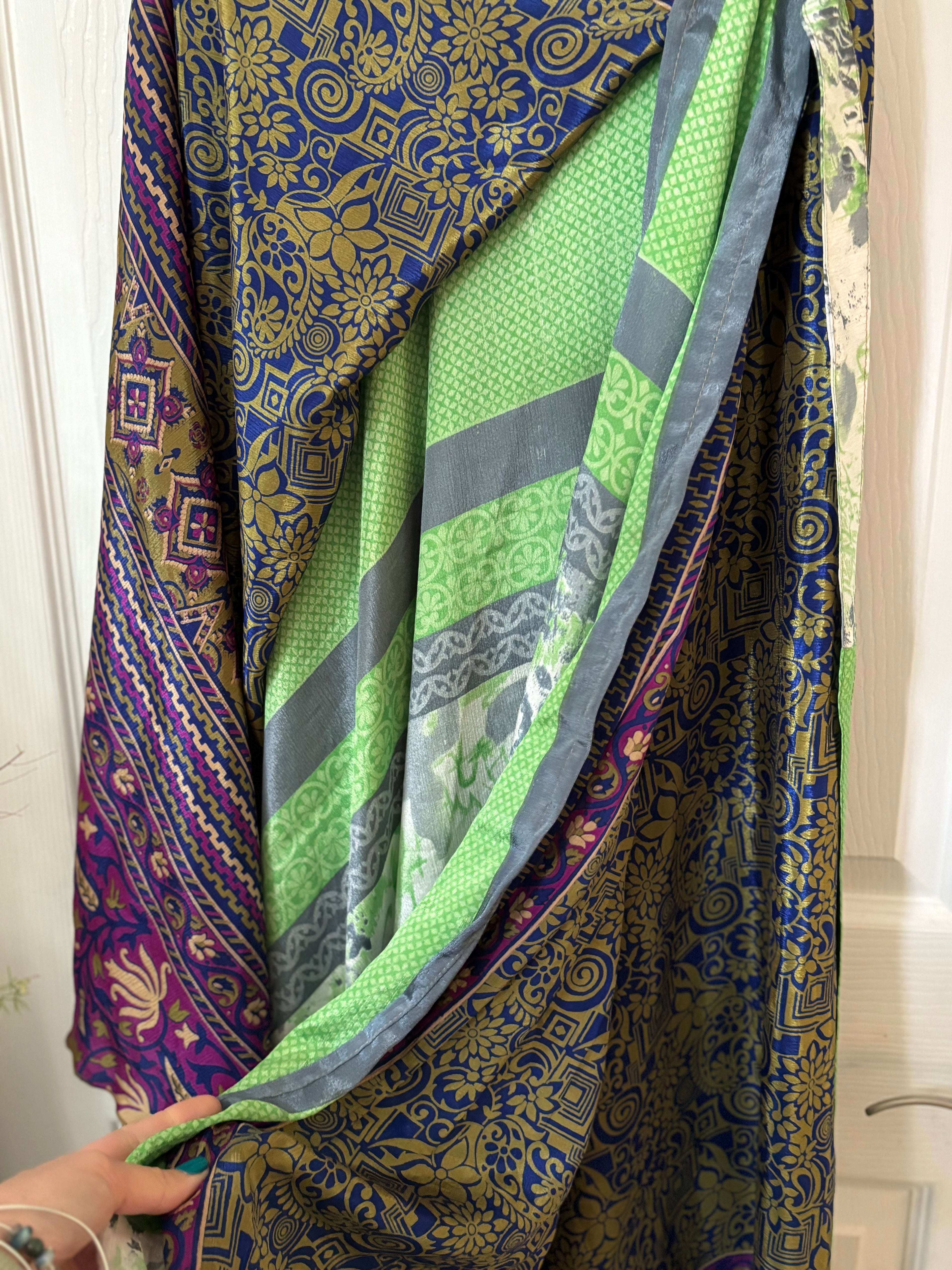 Worship Skirt | Bohemian Flowy Indian Silk Sari Wrap Skirt - Double Layer , Reversible | Free Flow Dancing Skirt