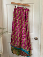 Warfare Worship Skirt | Bohemian Flowy Indian Silk Sari Wrap Skirt - Double Layer , Reversible | Free Flow Dancing Skirt