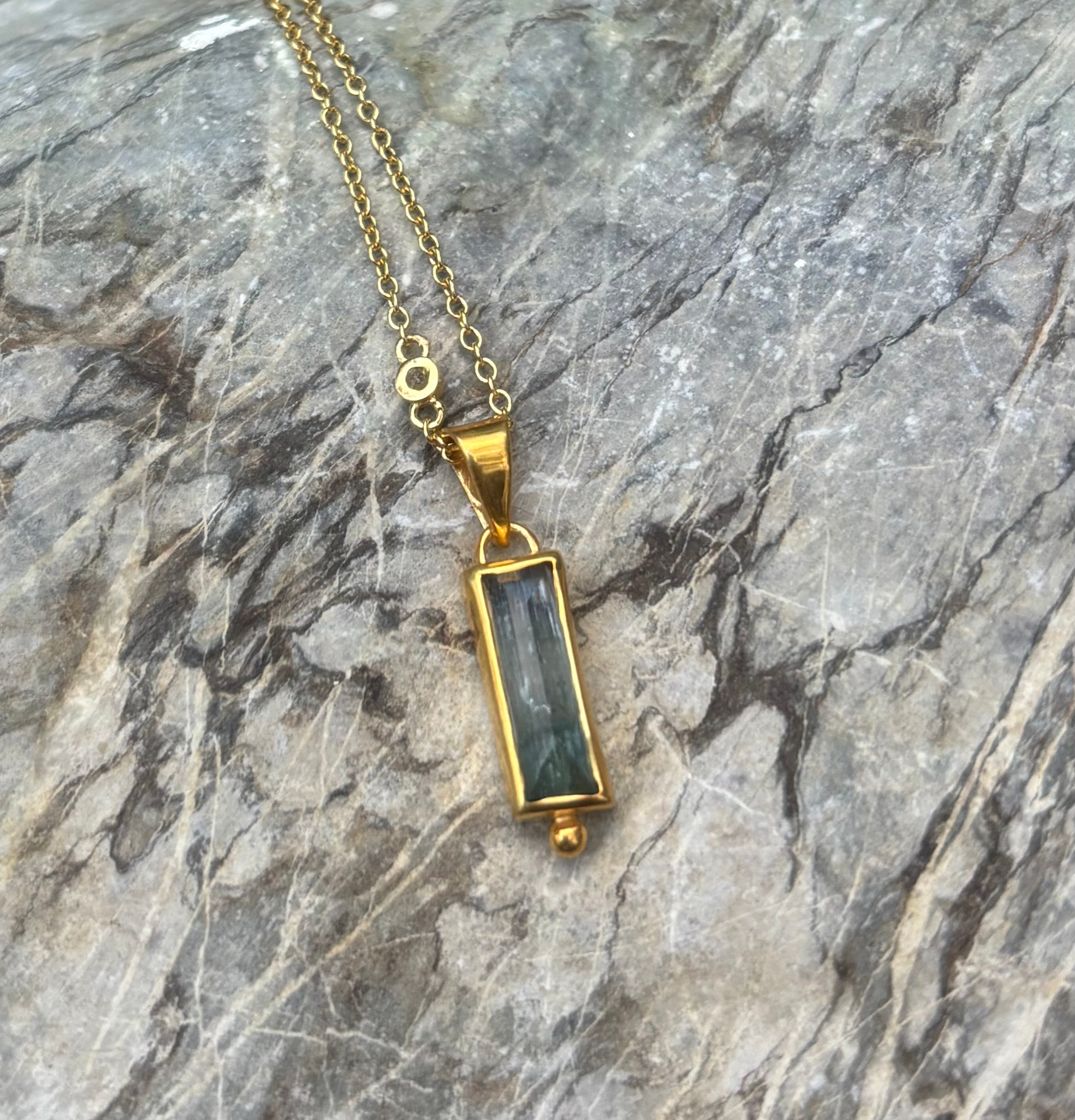 14k Gold Bicolor Tourmaline Baguette Necklace
