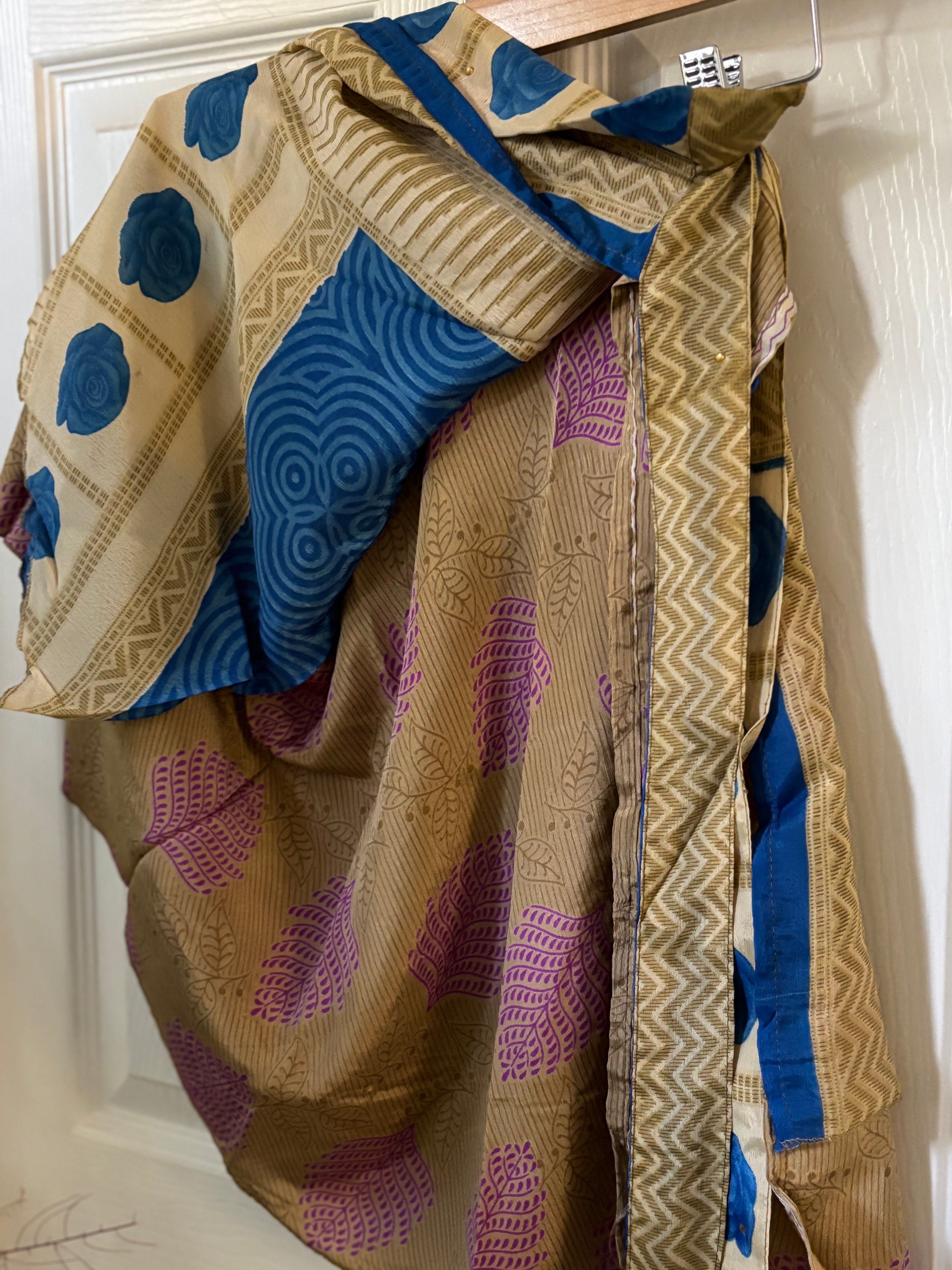 Knee Length Bohemian Flowy Dancing Worship Skirt | Indian Silk Sari Wrap Skirt - Double Layer , Reversible