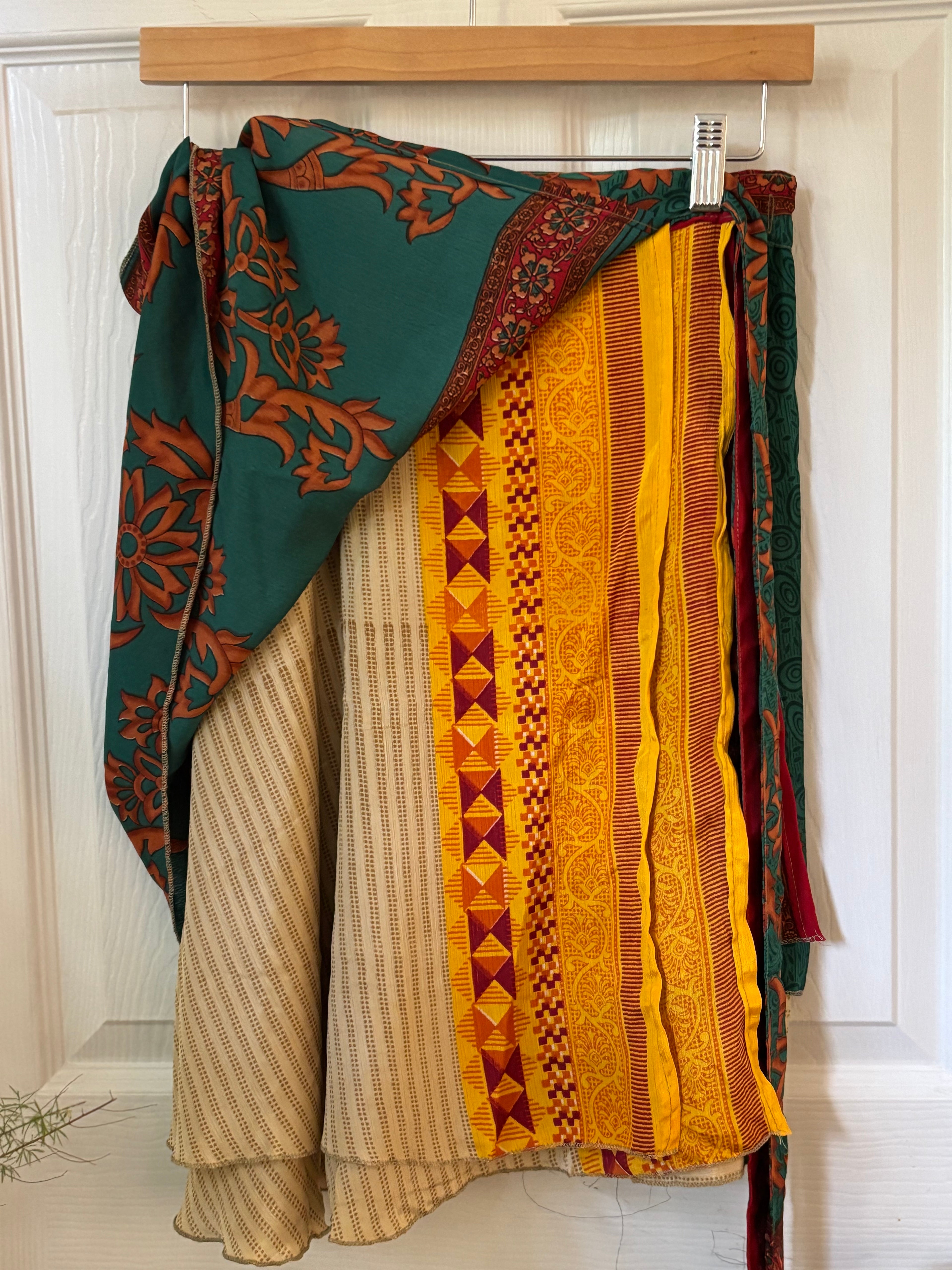 Knee Length Bohemian Flowy Dancing Worship Skirt | Indian Silk Sari Wrap Skirt - Double Layer , Reversible