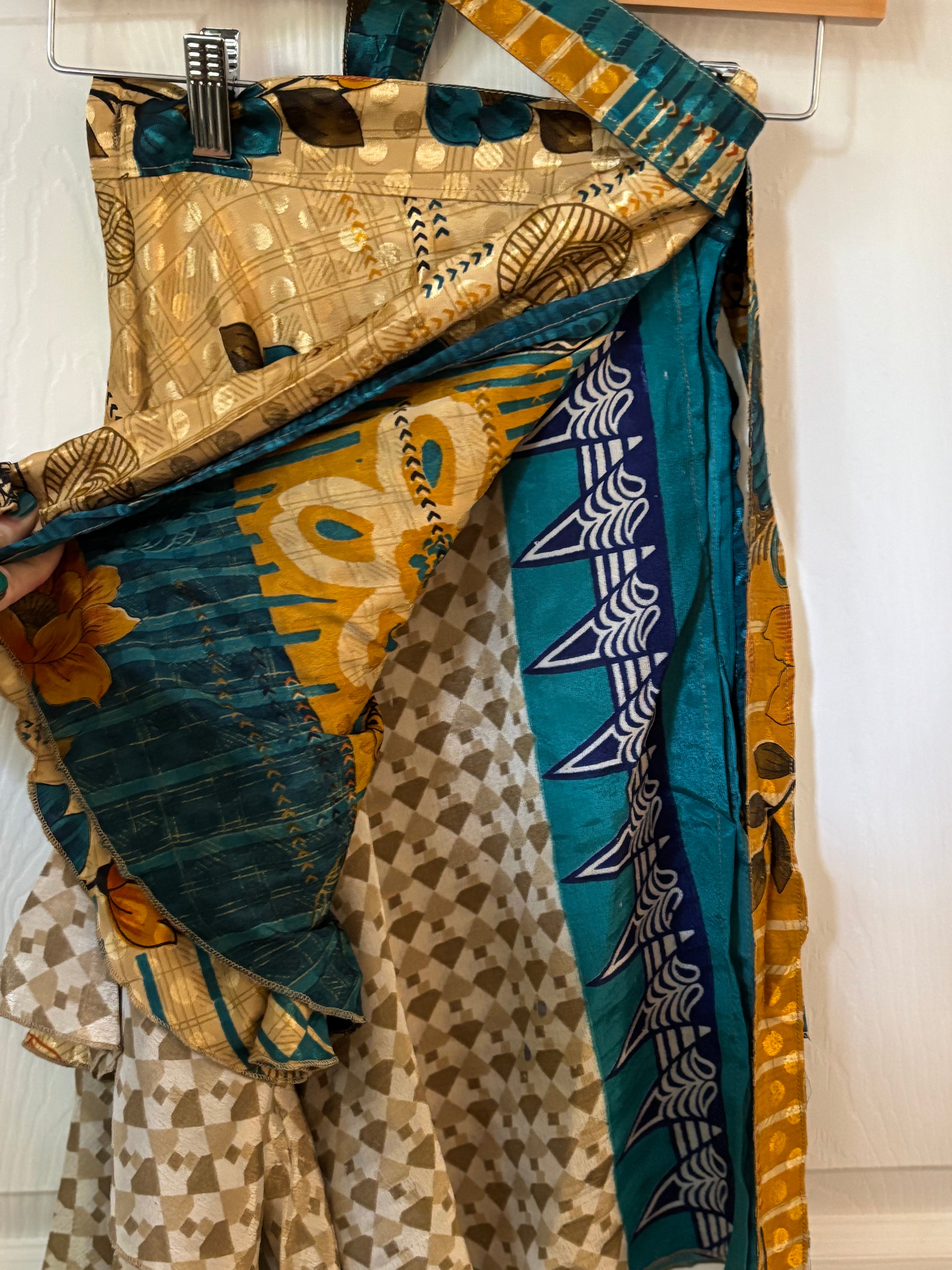 Knee Length Bohemian Flowy Dancing Worship Skirt | Indian Silk Sari Wrap Skirt - Double Layer , Reversible