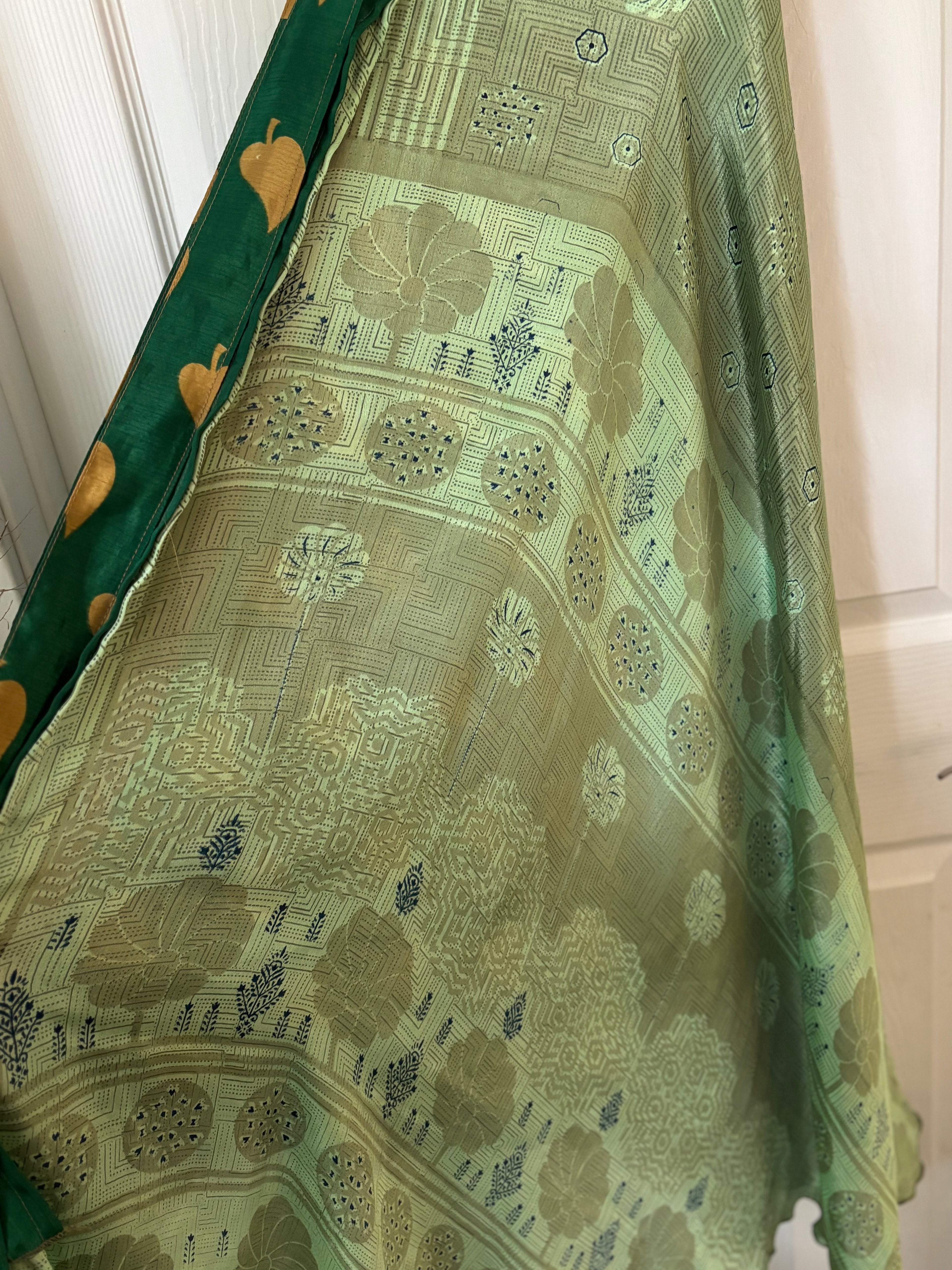 Worship Skirt | Bohemian Flowy Indian Silk Sari Wrap Skirt - Double Layer , Reversible | Free Flow Dancing Skirt