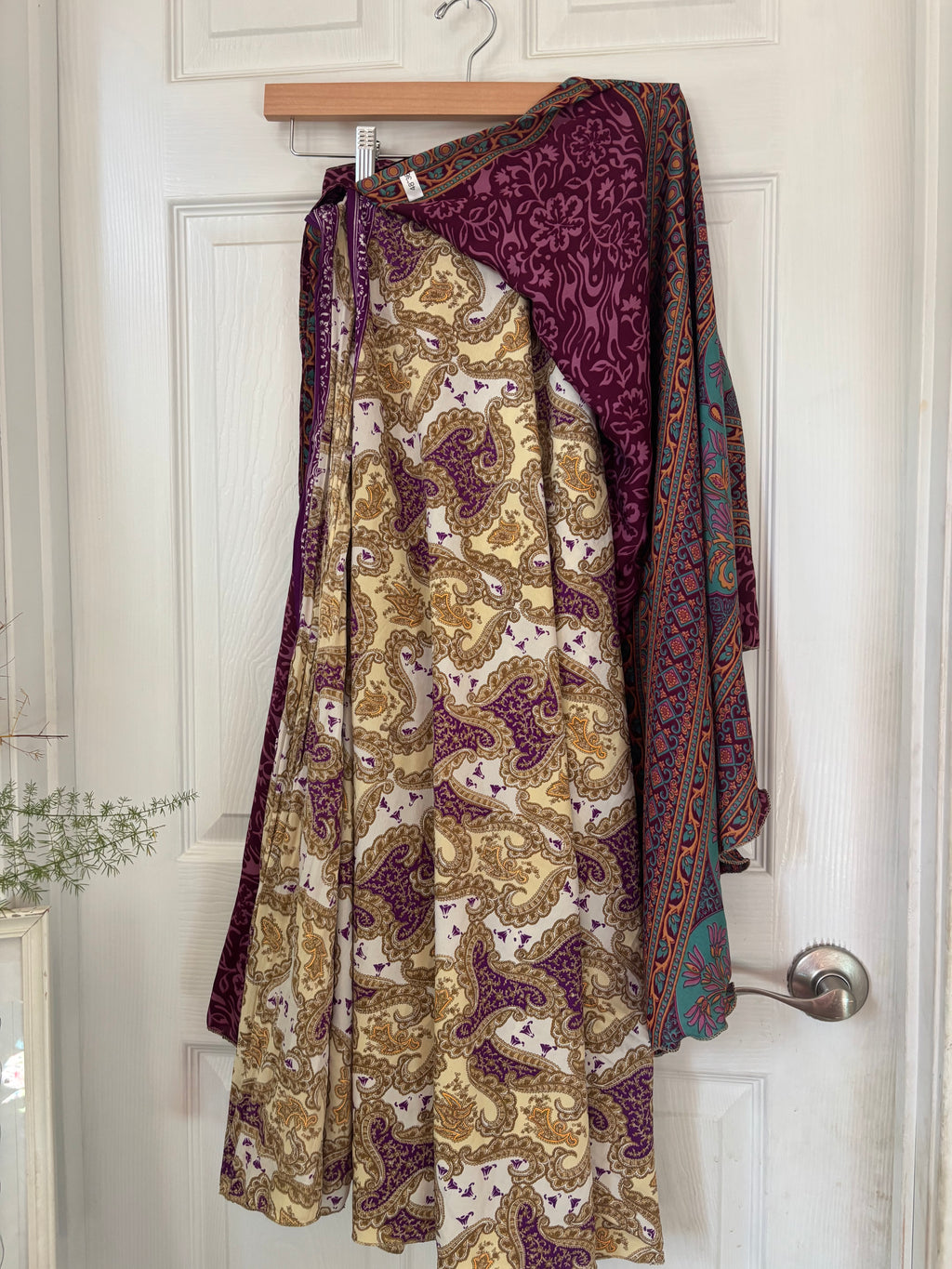 Bohemian Flowy Indian Silk Sari Wrap Skirt - Double Layer , Reversible | Free Flow Dancing Skirt