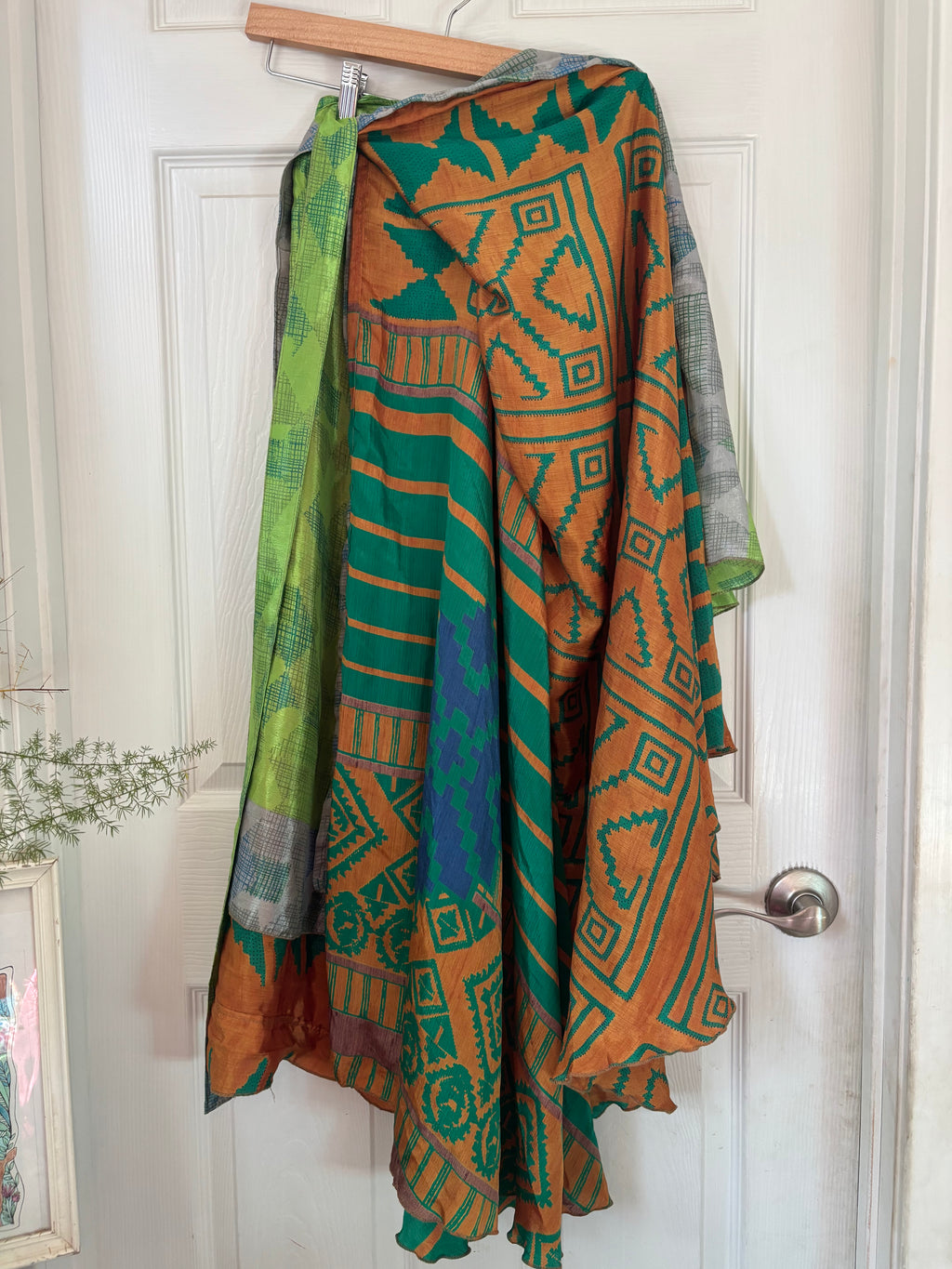 Bohemian Flowy Indian Silk Sari Wrap Skirt - Double Layer , Reversible | Free Flow Dancing Skirt