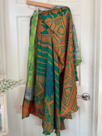 Bohemian Flowy Indian Silk Sari Wrap Skirt - Double Layer , Reversible | Free Flow Dancing Skirt
