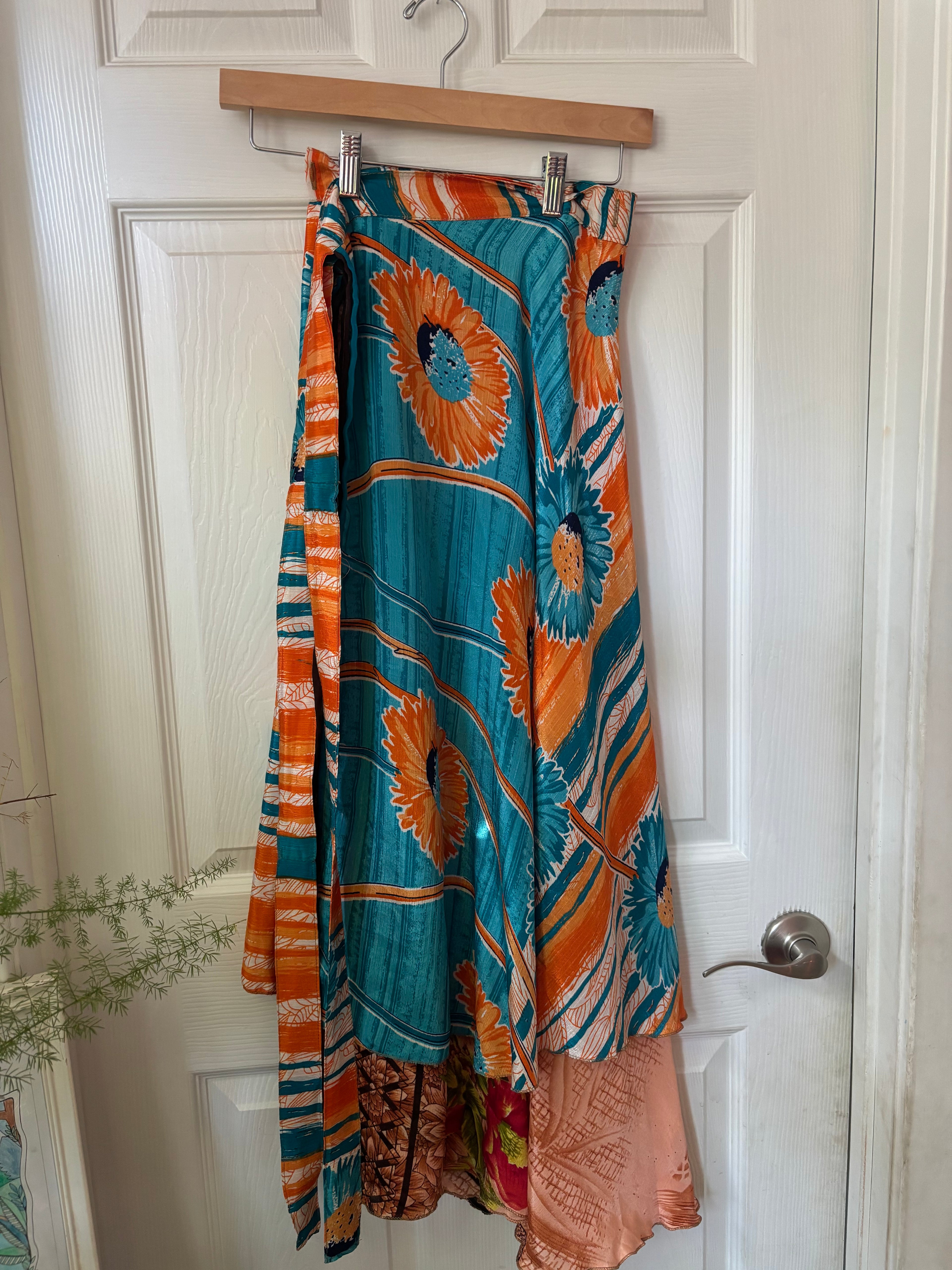 Indian Silk Sari Wrap Skirt - Double Layer , Reversible | Free Flow Dancing Skirt