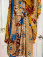 Bohemian Flowy Indian Silk Sari Wrap Skirt - Double Layer , Reversible | Free Flow Dancing Skirt