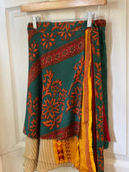 Knee Length Bohemian Flowy Dancing Worship Skirt | Indian Silk Sari Wrap Skirt - Double Layer , Reversible