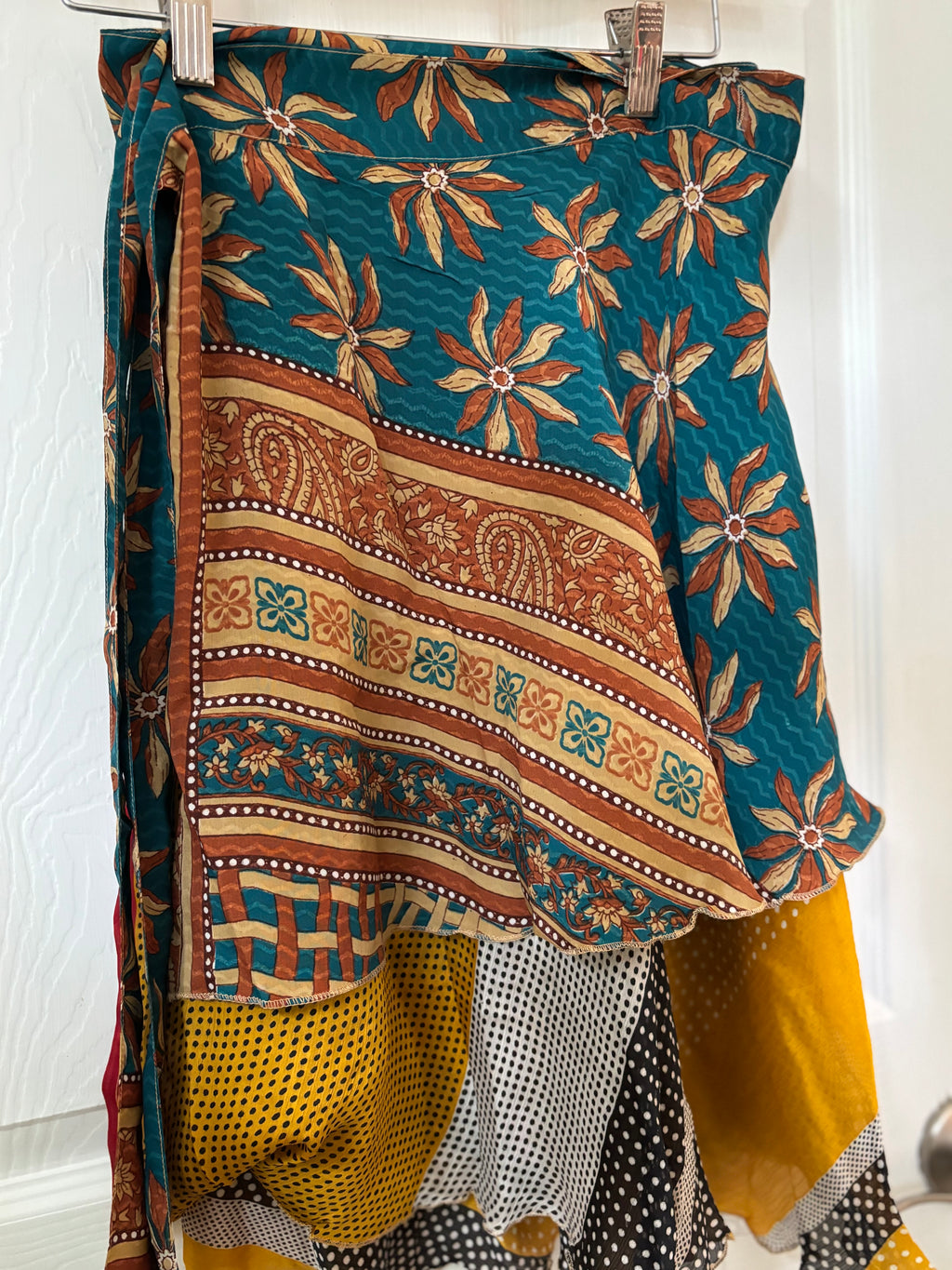 GIRLS Bohemian Flowy Dancing Worship Skirt | Indian Silk Sari Wrap Skirt - Double Layer , Reversible