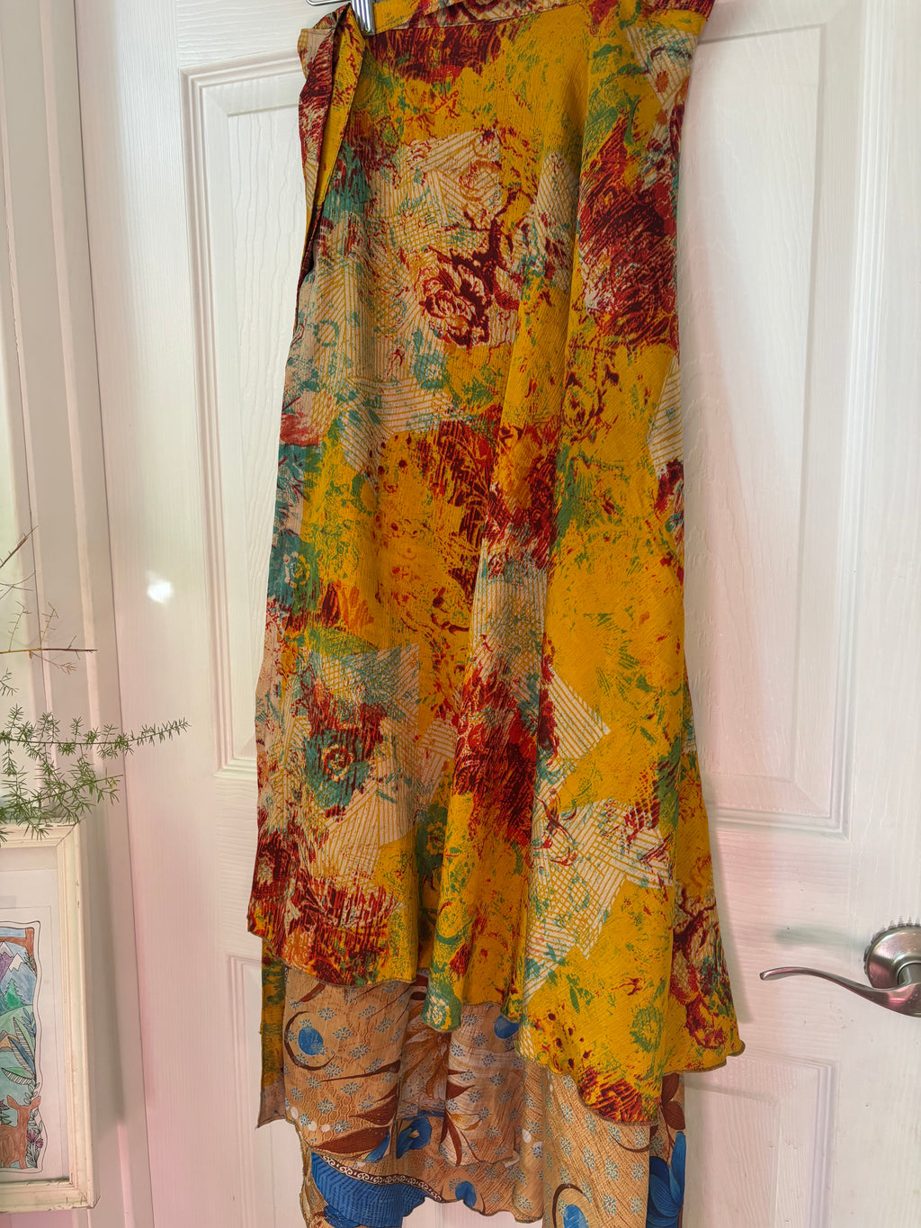 Bohemian Flowy Indian Silk Sari Wrap Skirt - Double Layer , Reversible | Free Flow Dancing Skirt