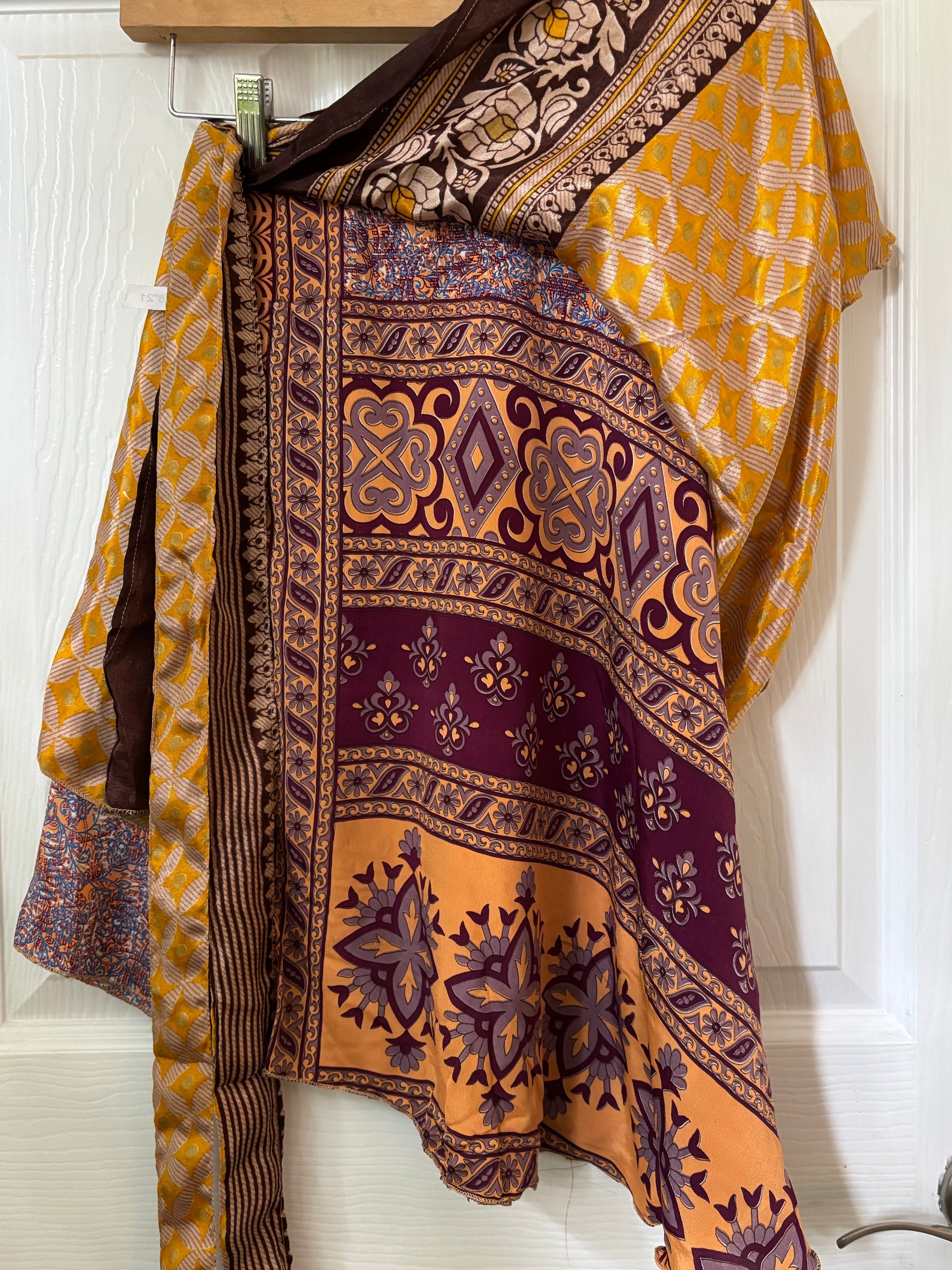 Knee Length Bohemian Flowy Dancing Worship Skirt | Indian Silk Sari Wrap Skirt - Double Layer , Reversible