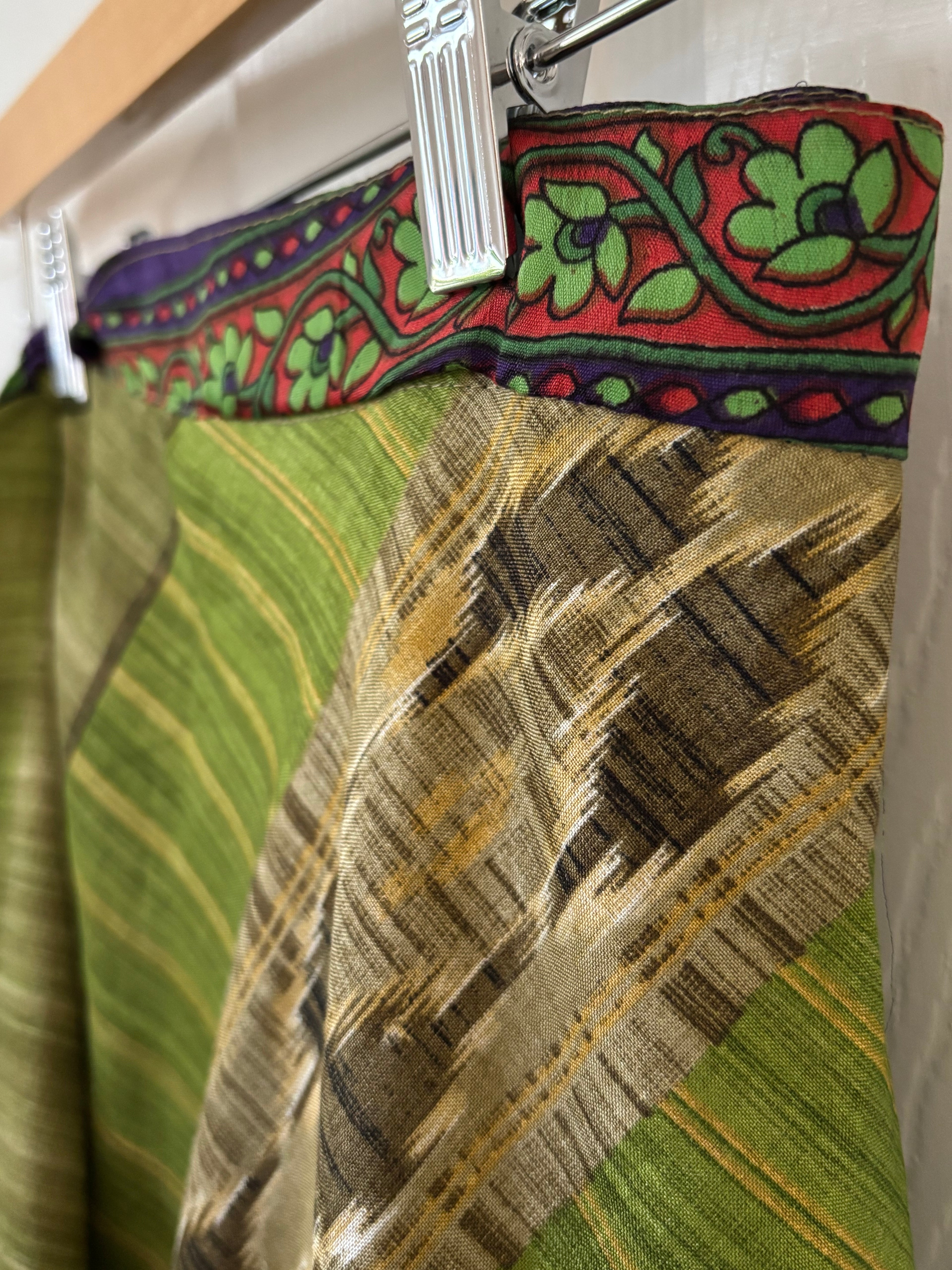 Warfare Worship Skirt | Bohemian Flowy Indian Silk Sari Wrap Skirt - Double Layer , Reversible | Free Flow Dancing Skirt