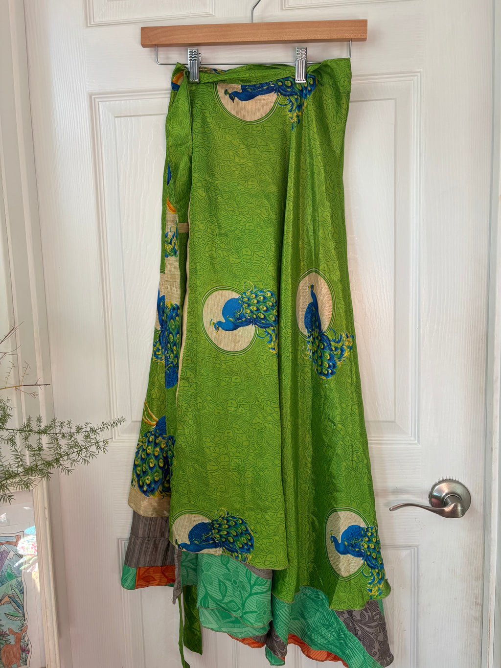 Bohemian Flowy Indian Silk Sari Wrap Skirt - Double Layer , Reversible | Free Flow Dancing Skirt