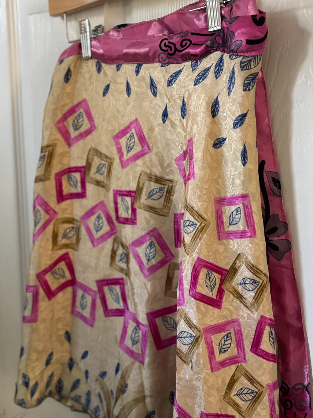 Knee Length Bohemian Flowy Dancing Worship Skirt | Indian Silk Sari Wrap Skirt - Double Layer , Reversible