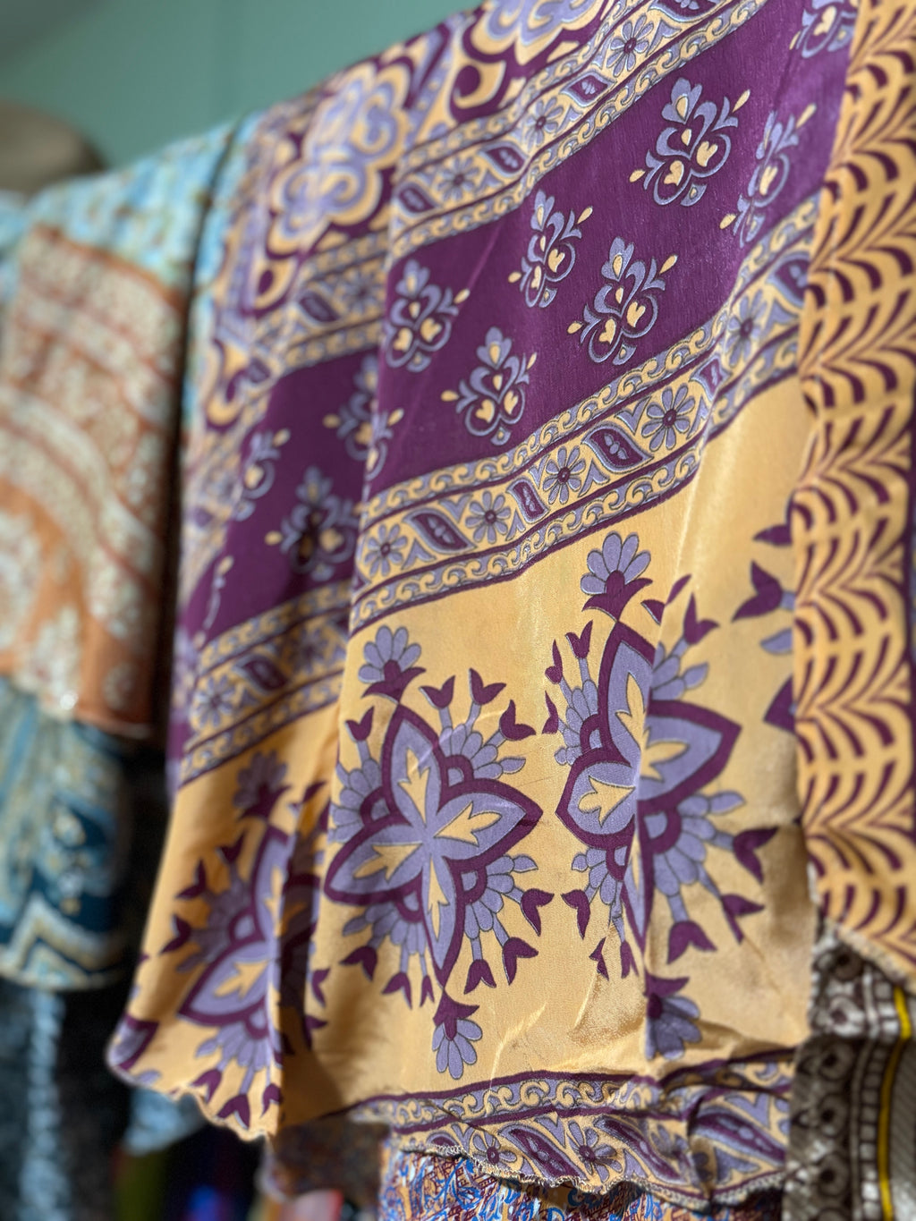 Knee Length Bohemian Flowy Dancing Worship Skirt | Indian Silk Sari Wrap Skirt - Double Layer , Reversible