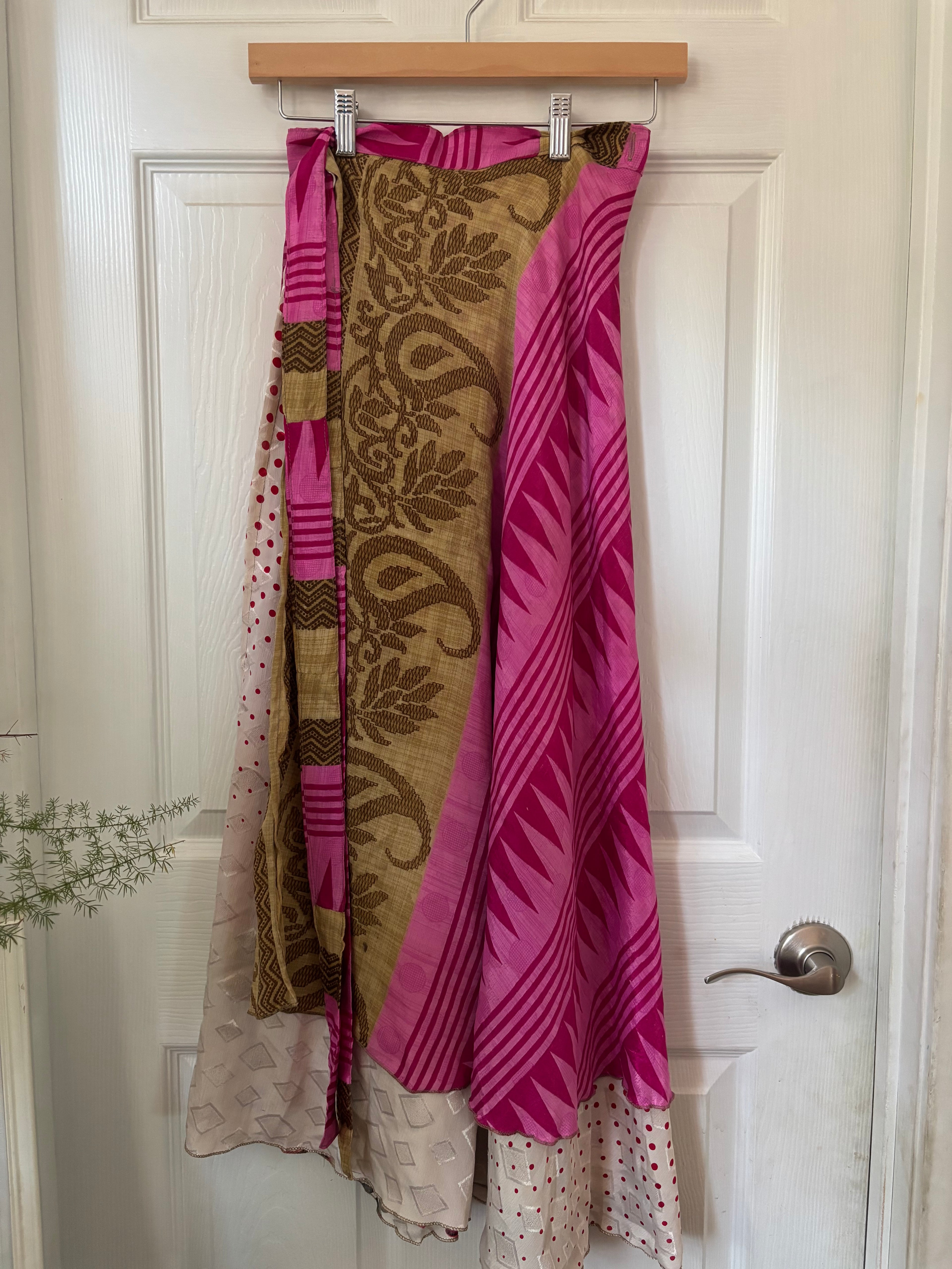 Bohemian Flowy Indian Silk Sari Wrap Skirt - Double Layer , Reversible | Free Flow Dancing Skirt