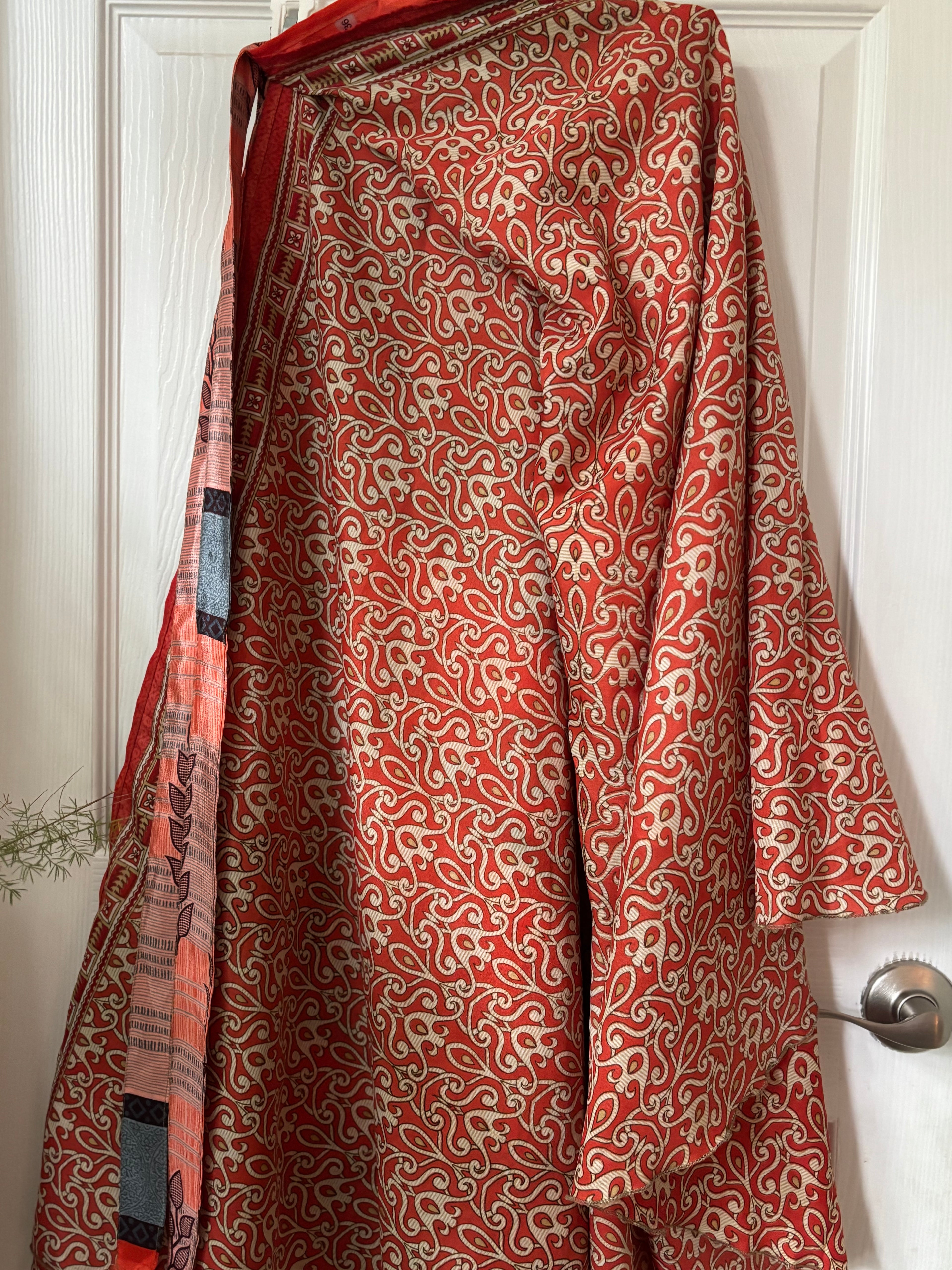 Warfare Worship Skirt | Bohemian Flowy Indian Silk Sari Wrap Skirt - Double Layer , Reversible | Free Flow Dancing Skirt