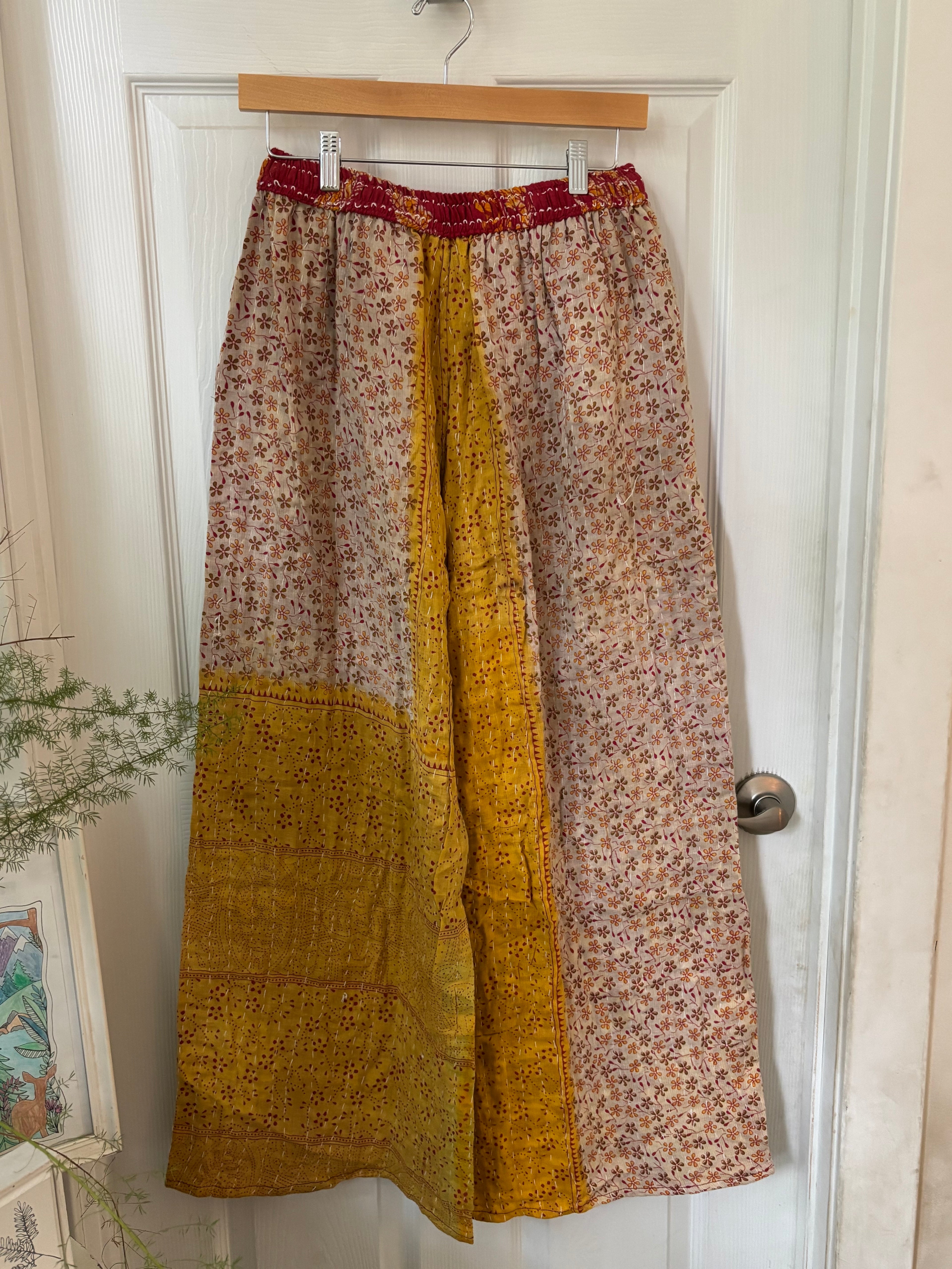 Handmade 100% Cotton Kantha Quilted Reversible Wide Leg Pants